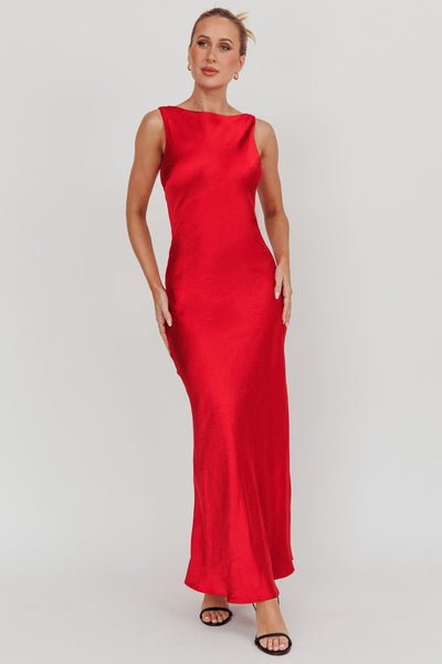 Carmine Satin Sleeveless Maxi Dress Wine– Selfie Leslie