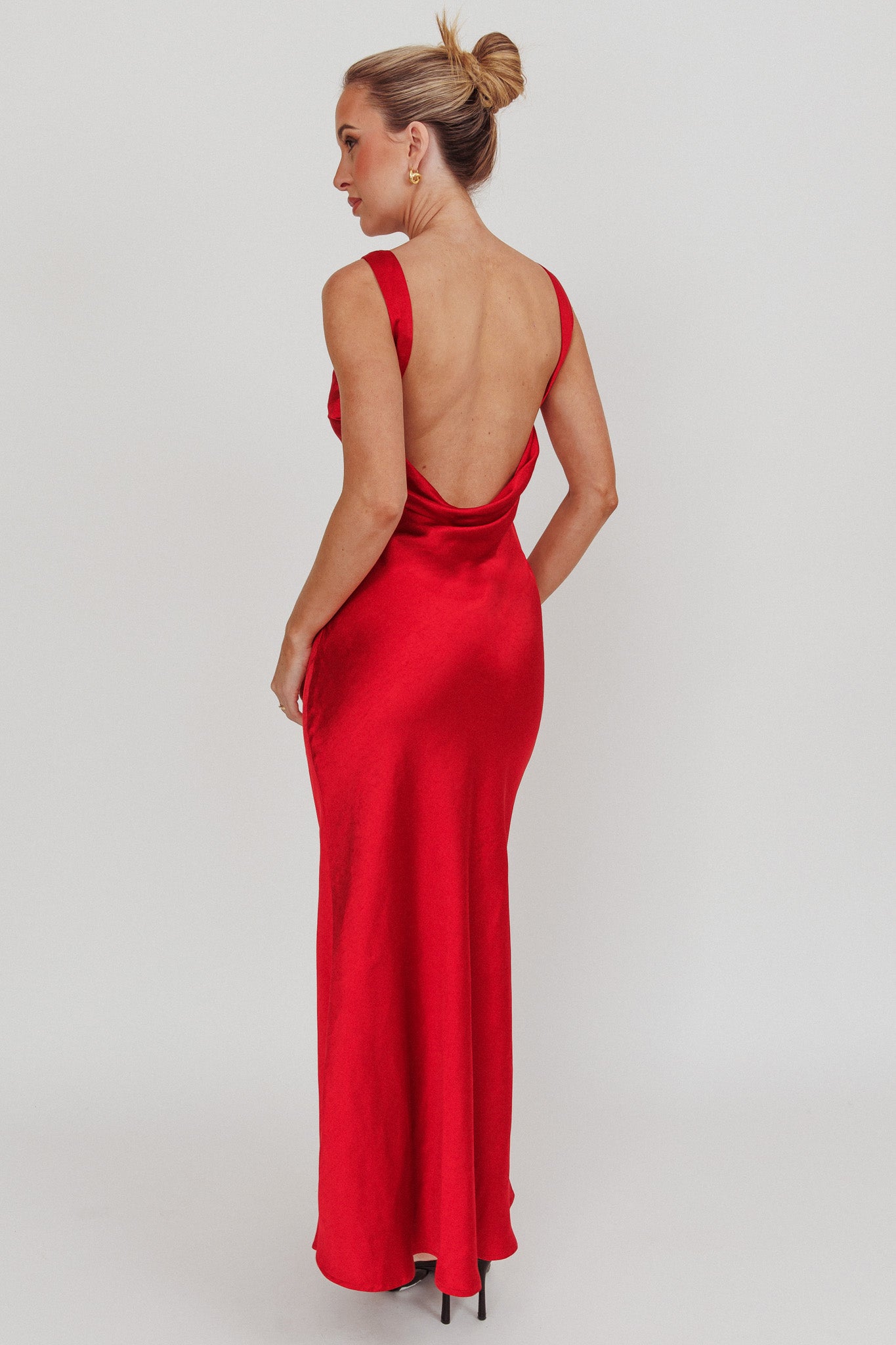 Carmine Satin Sleeveless Maxi Dress Wine by Selfie Leslie
