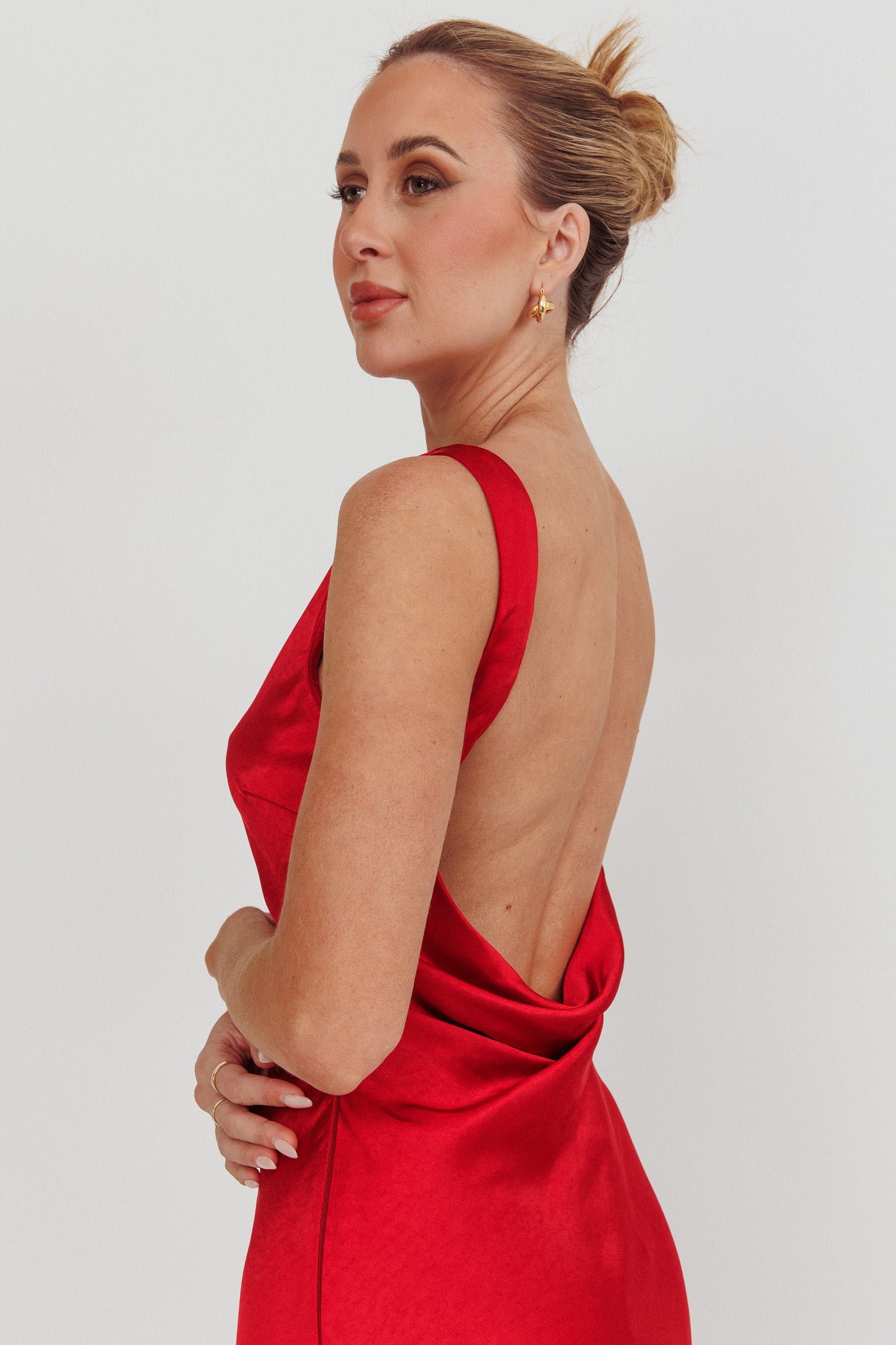 Carmine Satin Sleeveless Maxi Dress Wine by Selfie Leslie