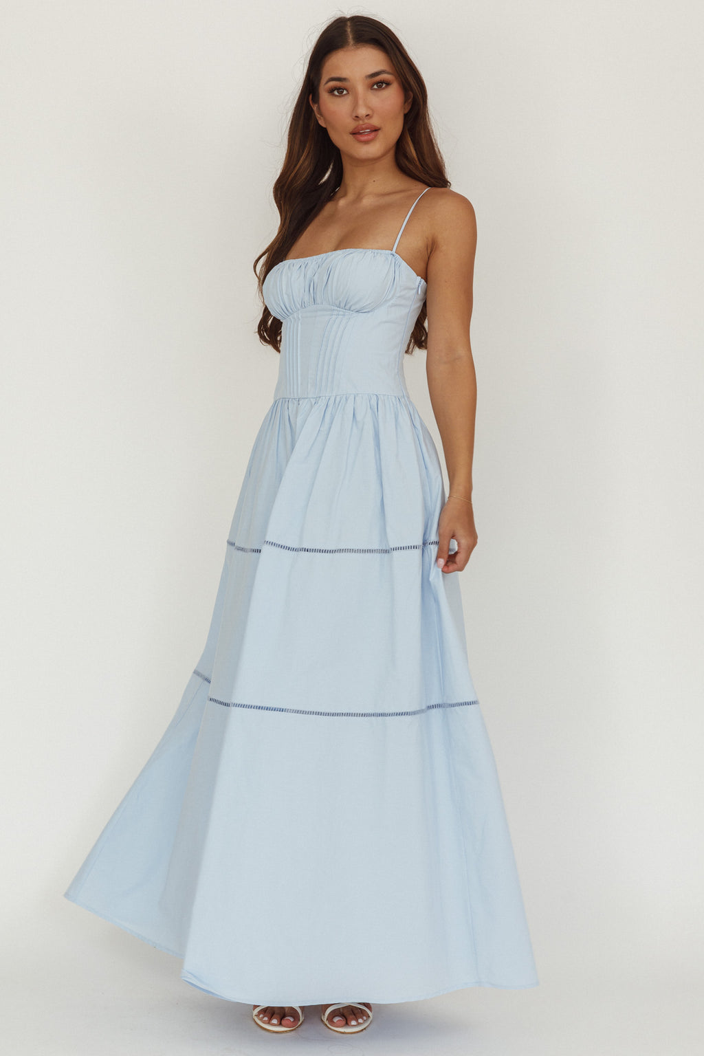 Heavenly Glow Gathered Bust A-Line Maxi Dress Blue - XS Heavenly Glow Gathered Bust A-Line Maxi Dress Blue - XS