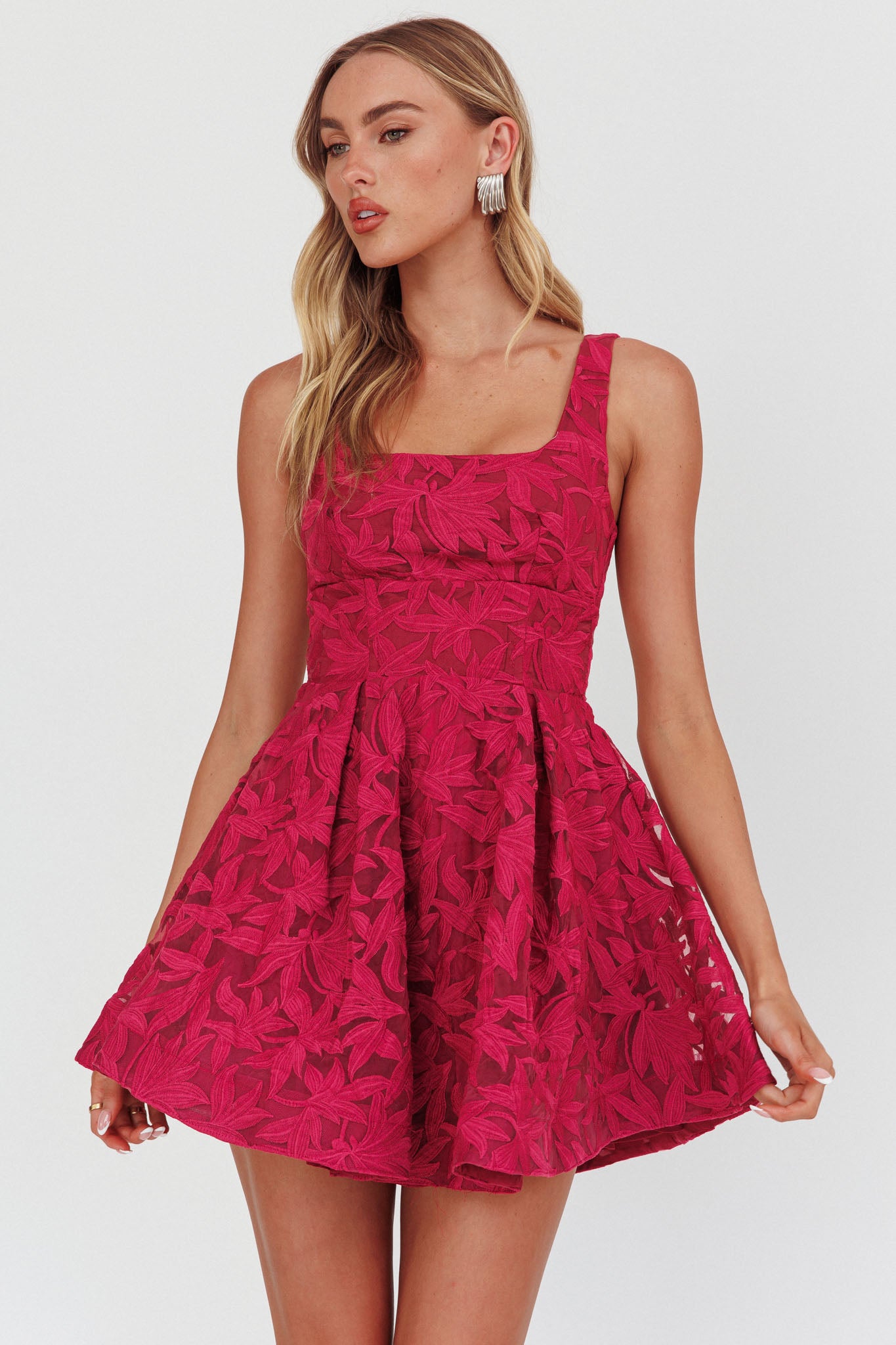 Sweetheart Strapless Applique Pleated A-line Mini Dress Fuchsia
