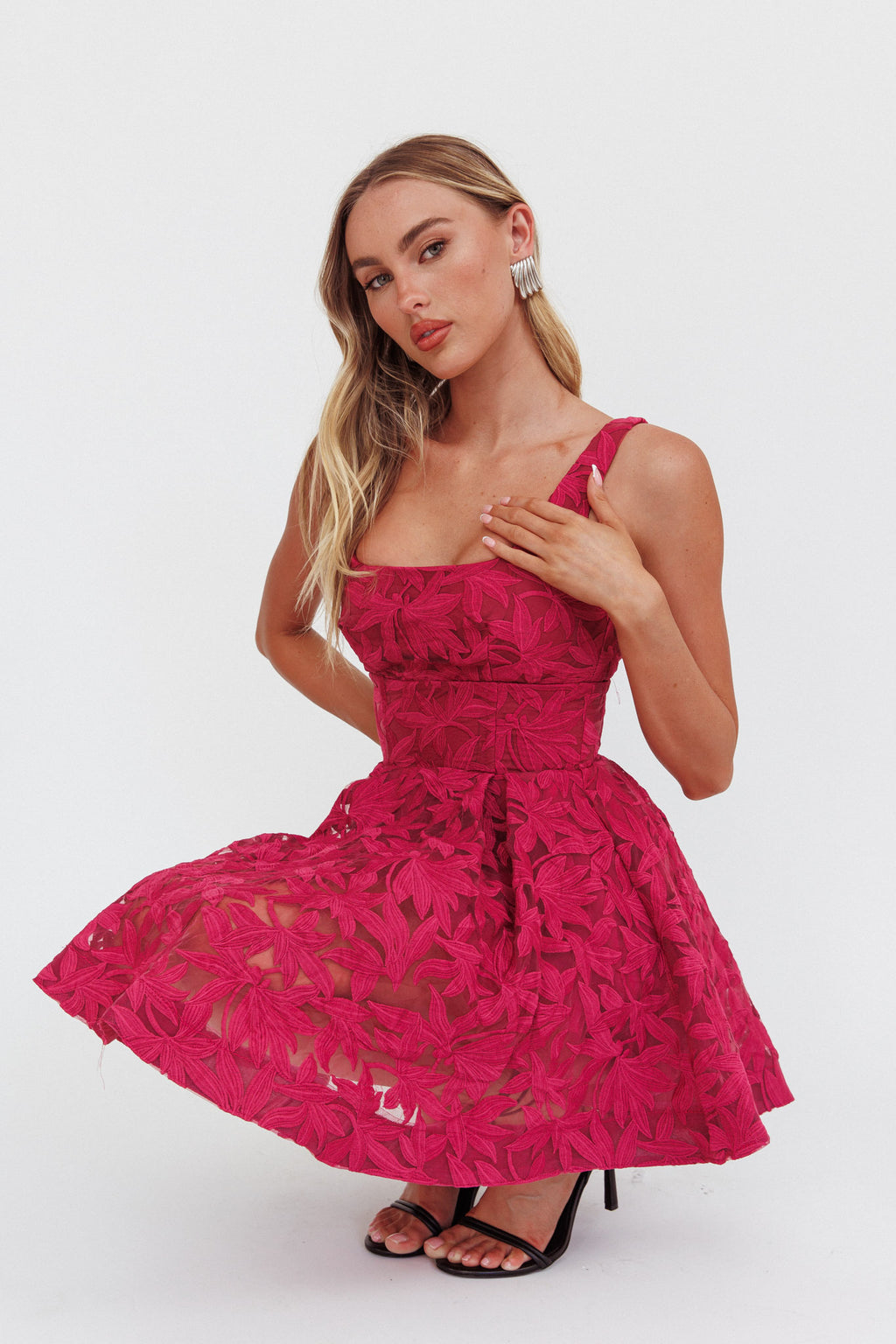 Miley Embroidered A-Line Mini Dress Fuchsia by Selfie Leslie