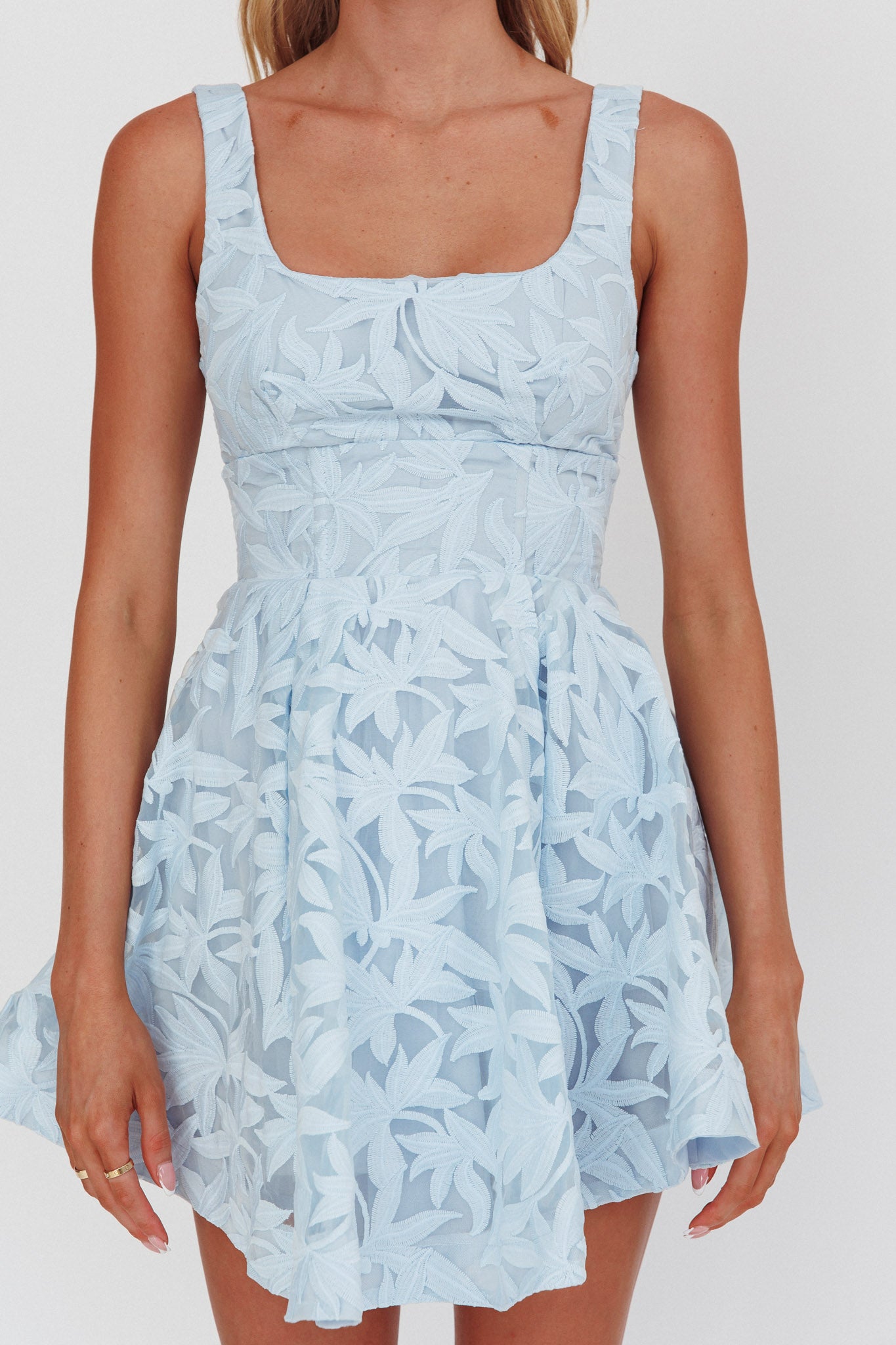 Miley Embroidered A-Line Mini Dress Light Blue by Selfie Leslie