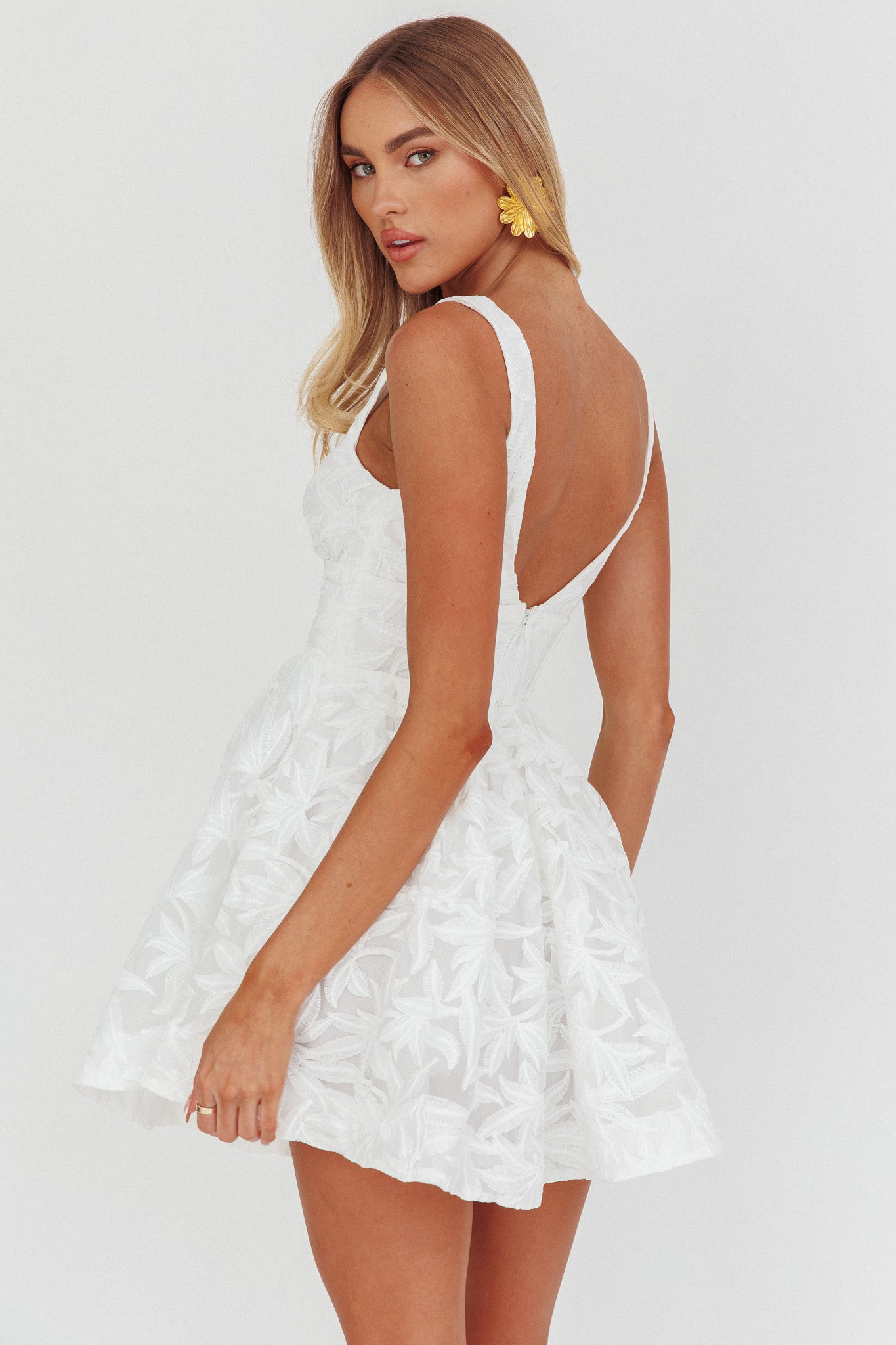 Miley Embroidered A-Line Mini Dress White | Selfie Leslie