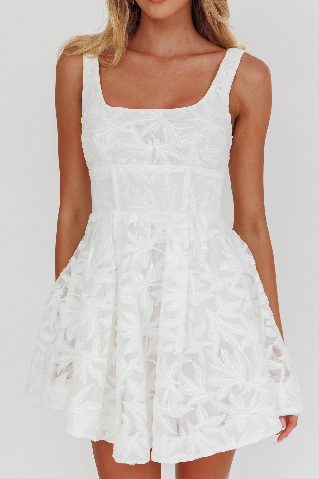 Miley Embroidered A-Line Mini Dress White by Selfie Leslie