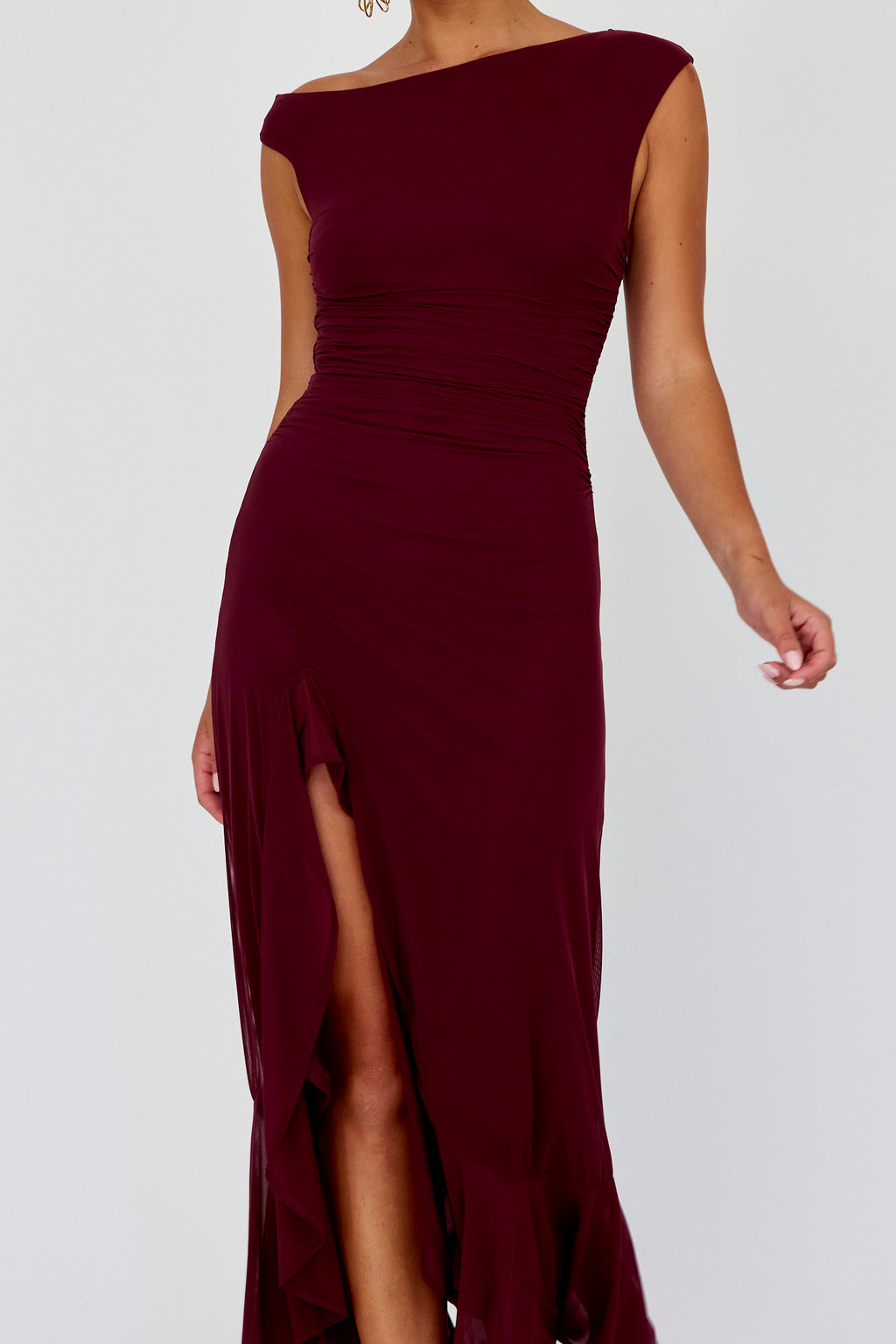 Moonlit Magic Asymmetric Neckline Maxi Dress Wine by Selfie Leslie