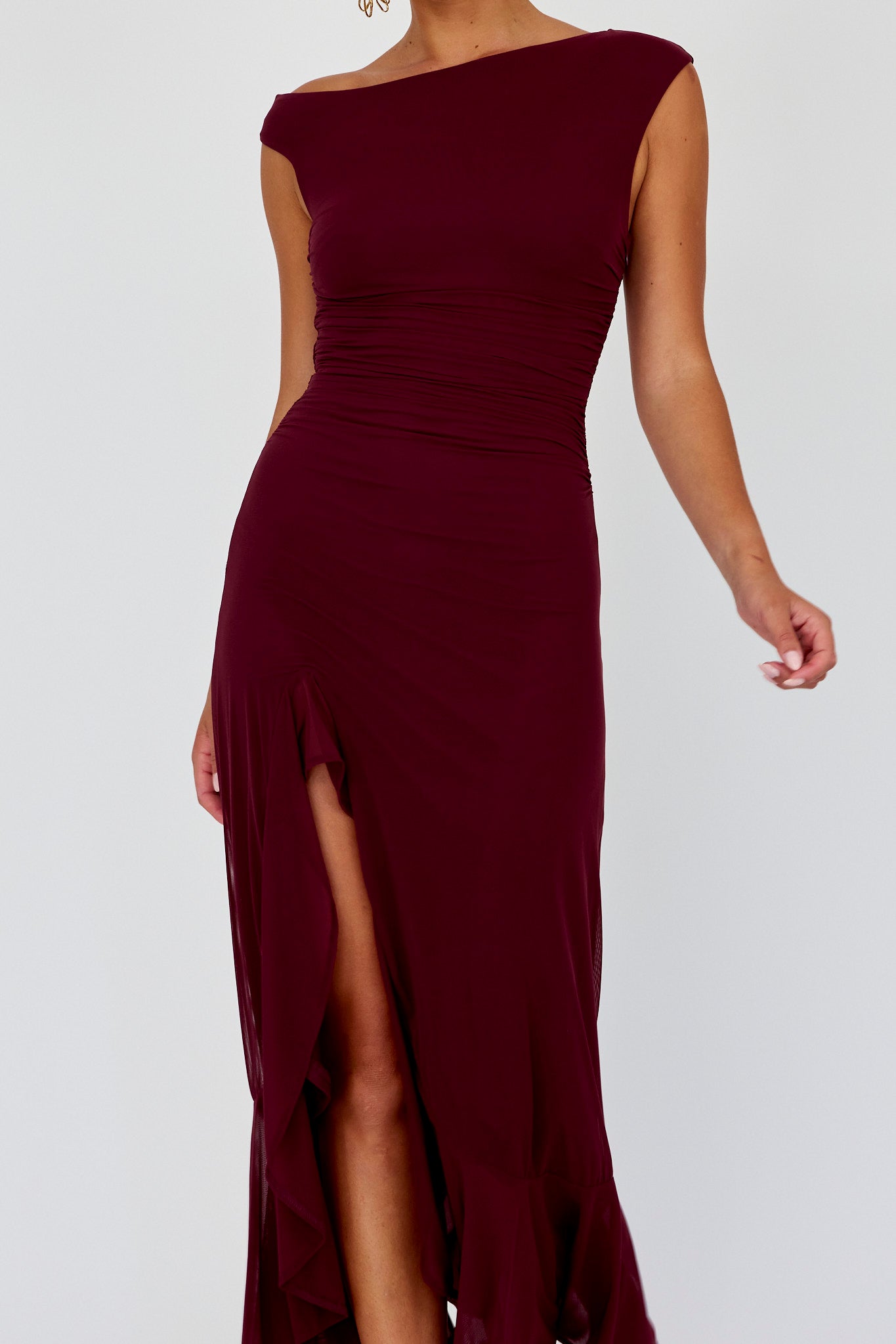 Moonlit Magic Asymmetric Neckline Maxi Dress Wine by Selfie Leslie