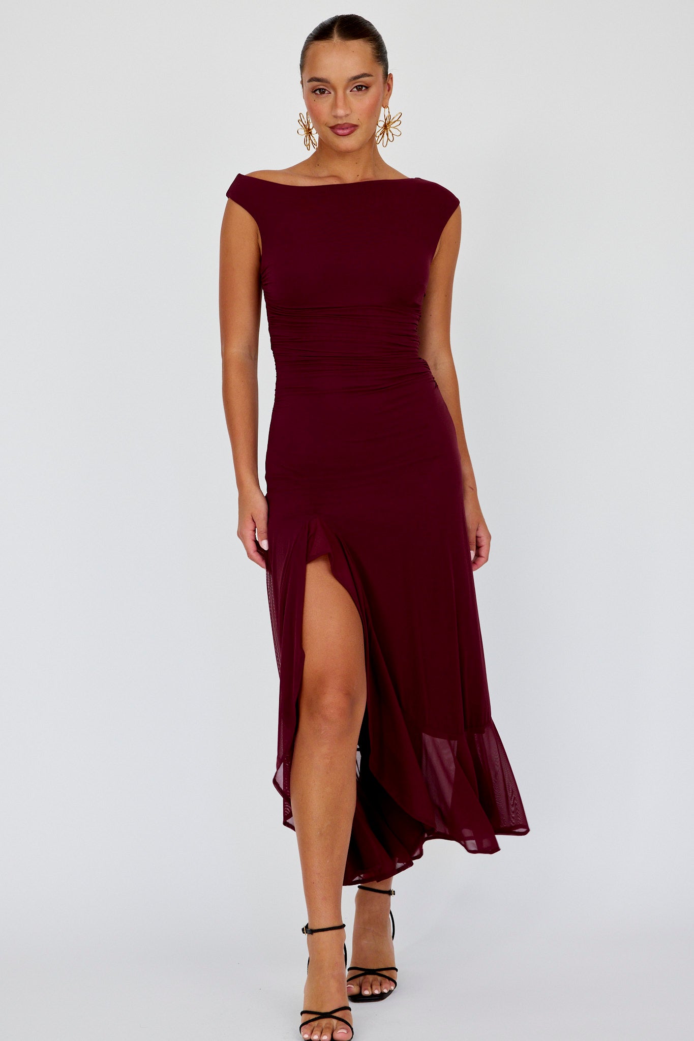 Moonlit Magic Asymmetric Neckline Maxi Dress Wine by Selfie Leslie
