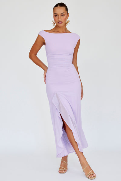 Shop the Moonlit Magic Asymmetric Neckline Maxi Dress Lilac