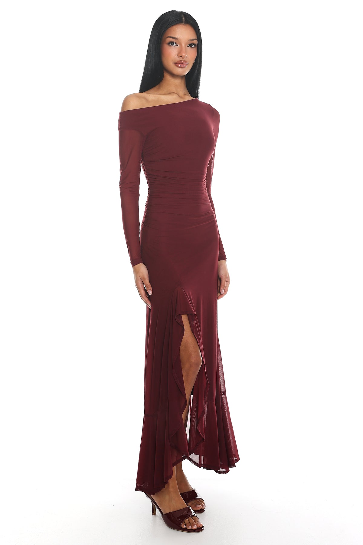 Moonlit Magic Long Sleeve Maxi Dress Wine by Selfie Leslie