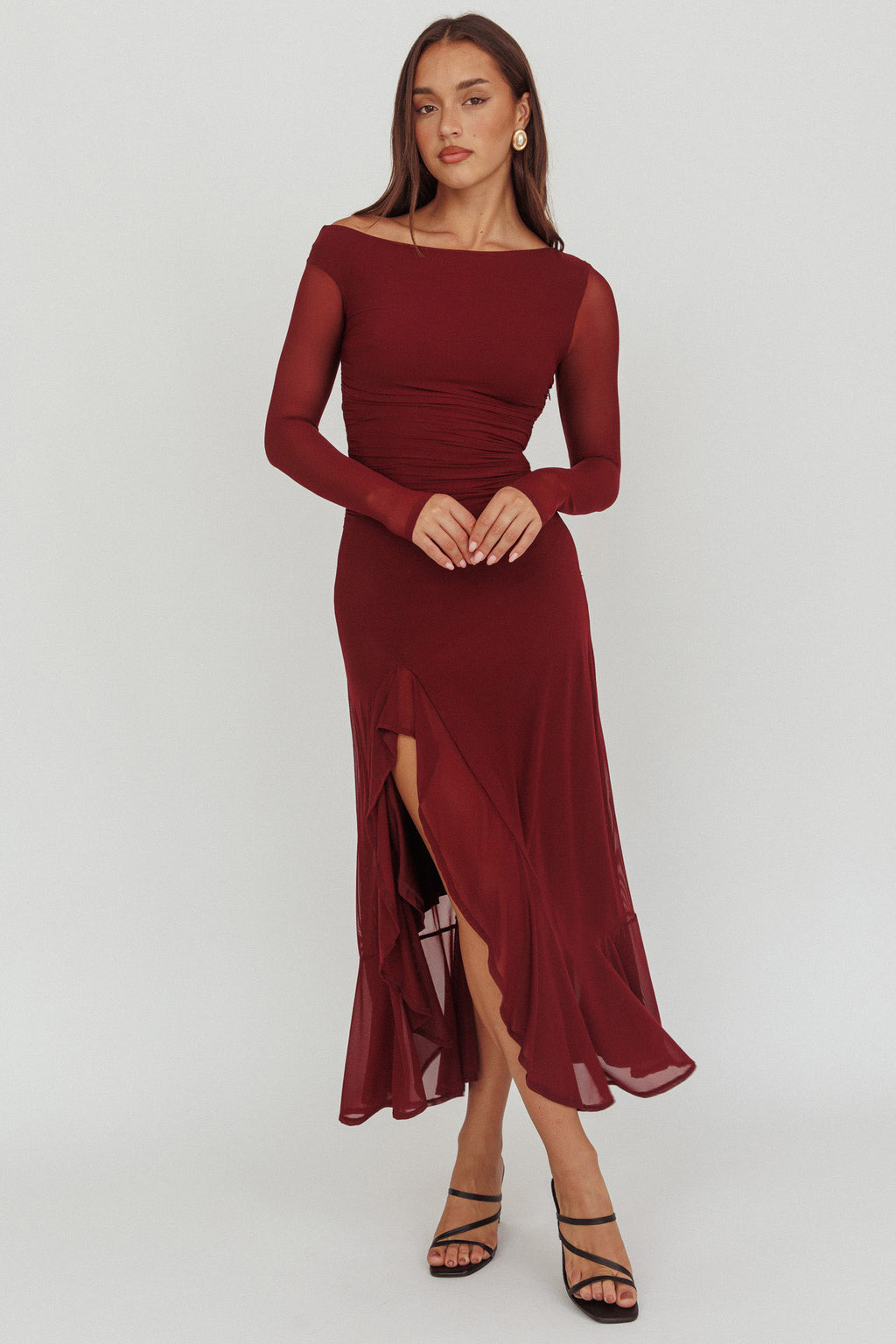 Moonlit Magic Long Sleeve Maxi Dress Wine by Selfie Leslie