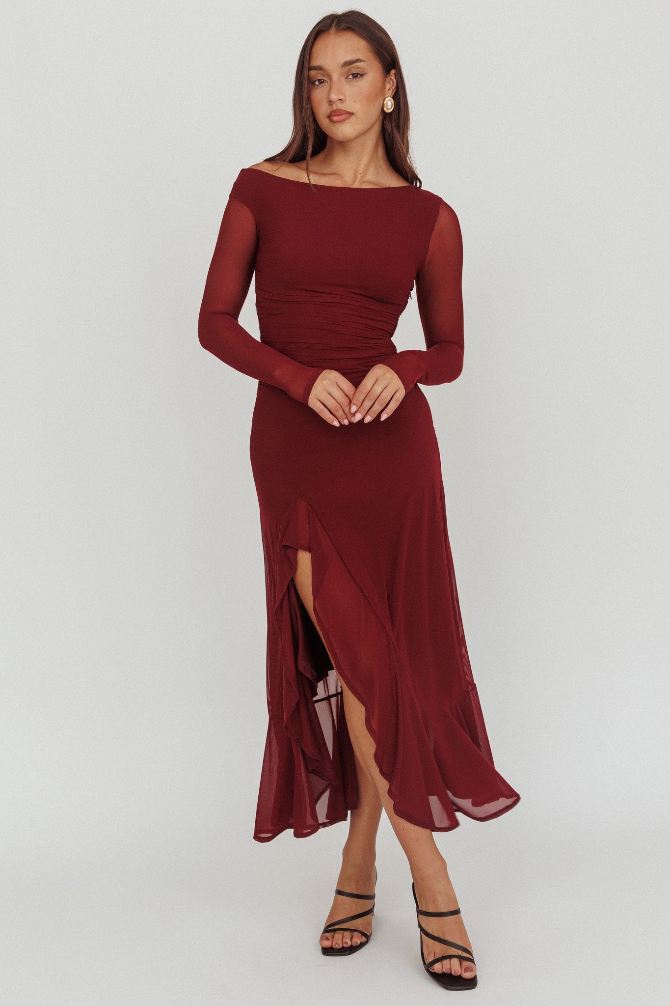 Moonlit Magic Long Sleeve Maxi Dress Wine by Selfie Leslie