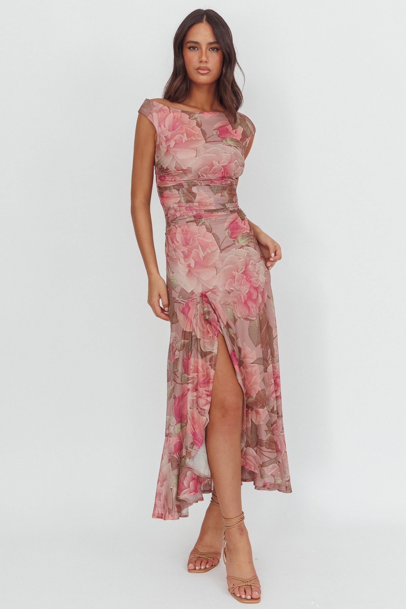 Moonlit Magic Asymmetric Neckline Maxi Dress Floral Blush by Selfie Leslie