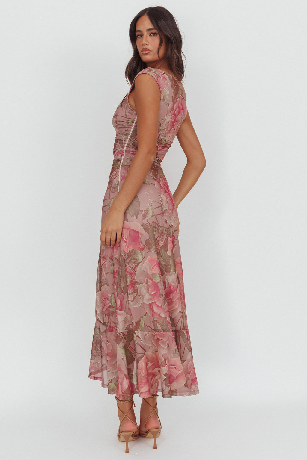 Moonlit Magic Asymmetric Neckline Maxi Dress Floral Blush by Selfie Leslie
