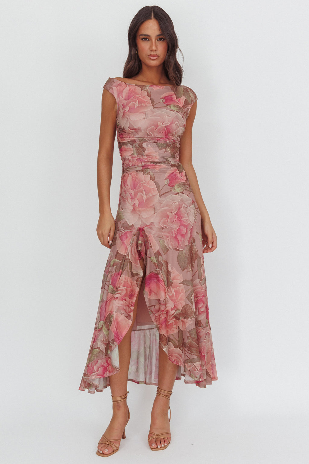 Moonlit Magic Asymmetric Neckline Maxi Dress Floral Blush by Selfie Leslie
