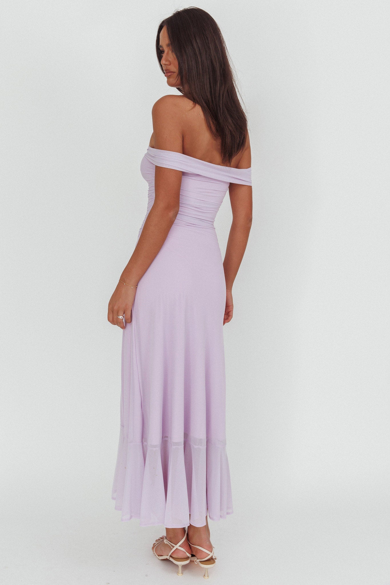 Moonlit Magic Off-Shoulder Split Maxi Dress Lilac by Selfie Leslie