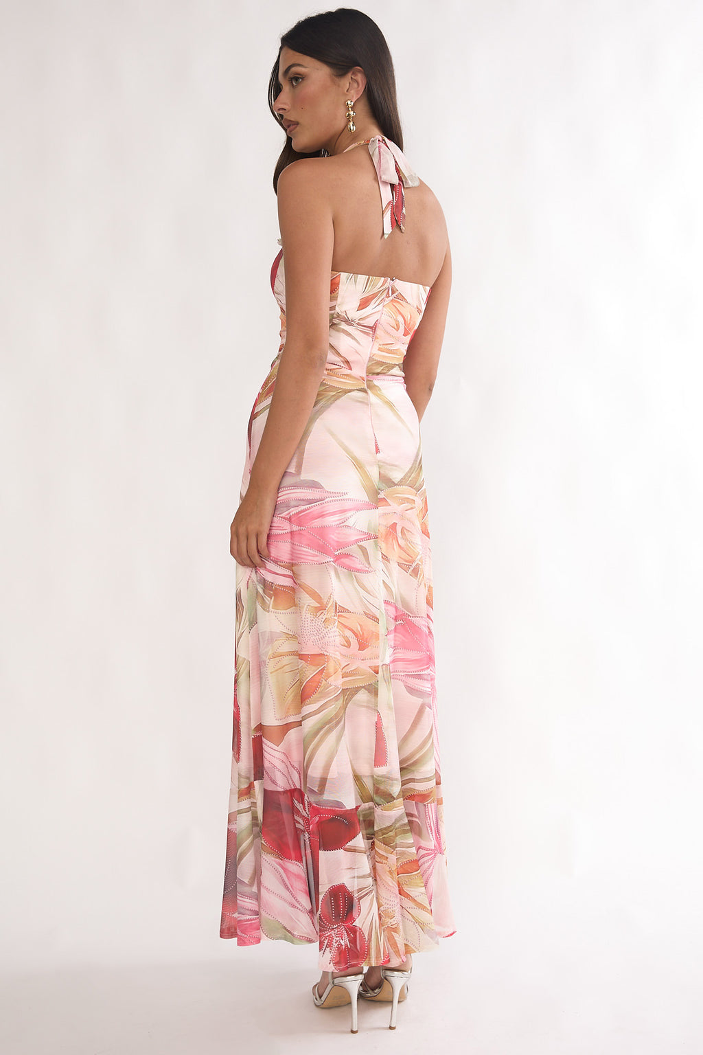 Moonlit Magic Halterneck Split Maxi Dress Floral Red by Selfie Leslie