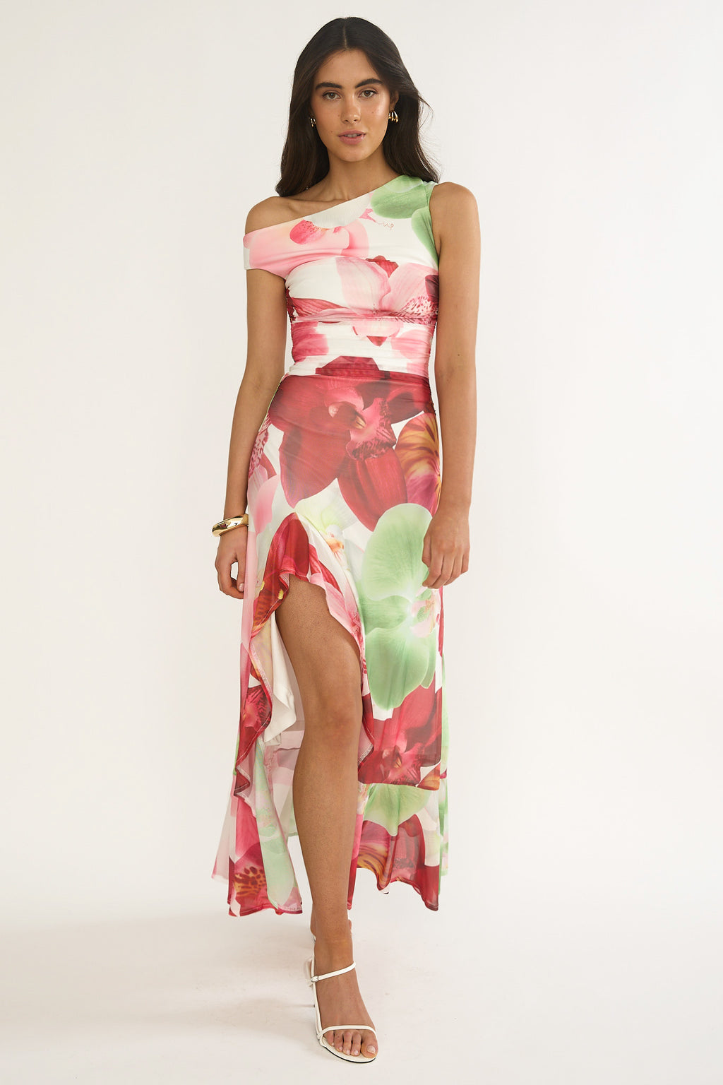 Moonlit Magic Asymmetric Neckline Maxi Dress Floral by Selfie Leslie