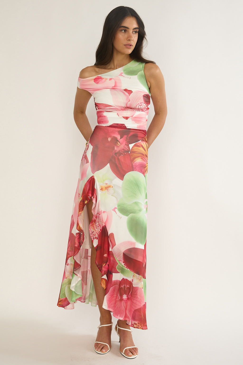 Moonlit Magic Asymmetric Neckline Maxi Dress Floral by Selfie Leslie