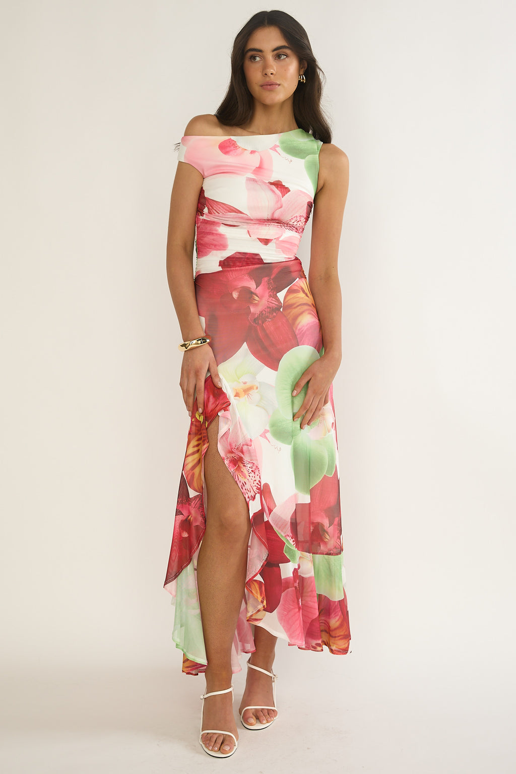 Moonlit Magic Asymmetric Neckline Maxi Dress Floral by Selfie Leslie