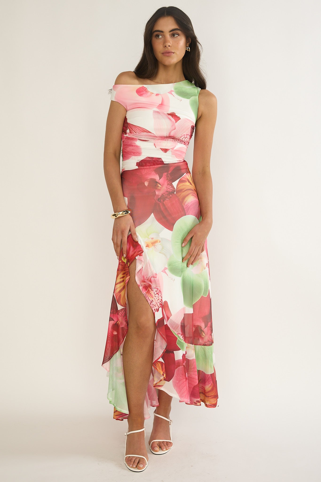 Moonlit Magic Asymmetric Neckline Maxi Dress Floral by Selfie Leslie