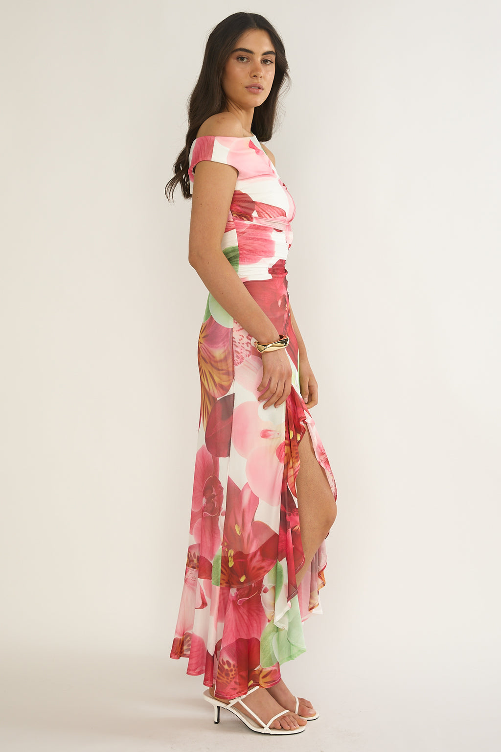 Moonlit Magic Asymmetric Neckline Maxi Dress Floral by Selfie Leslie