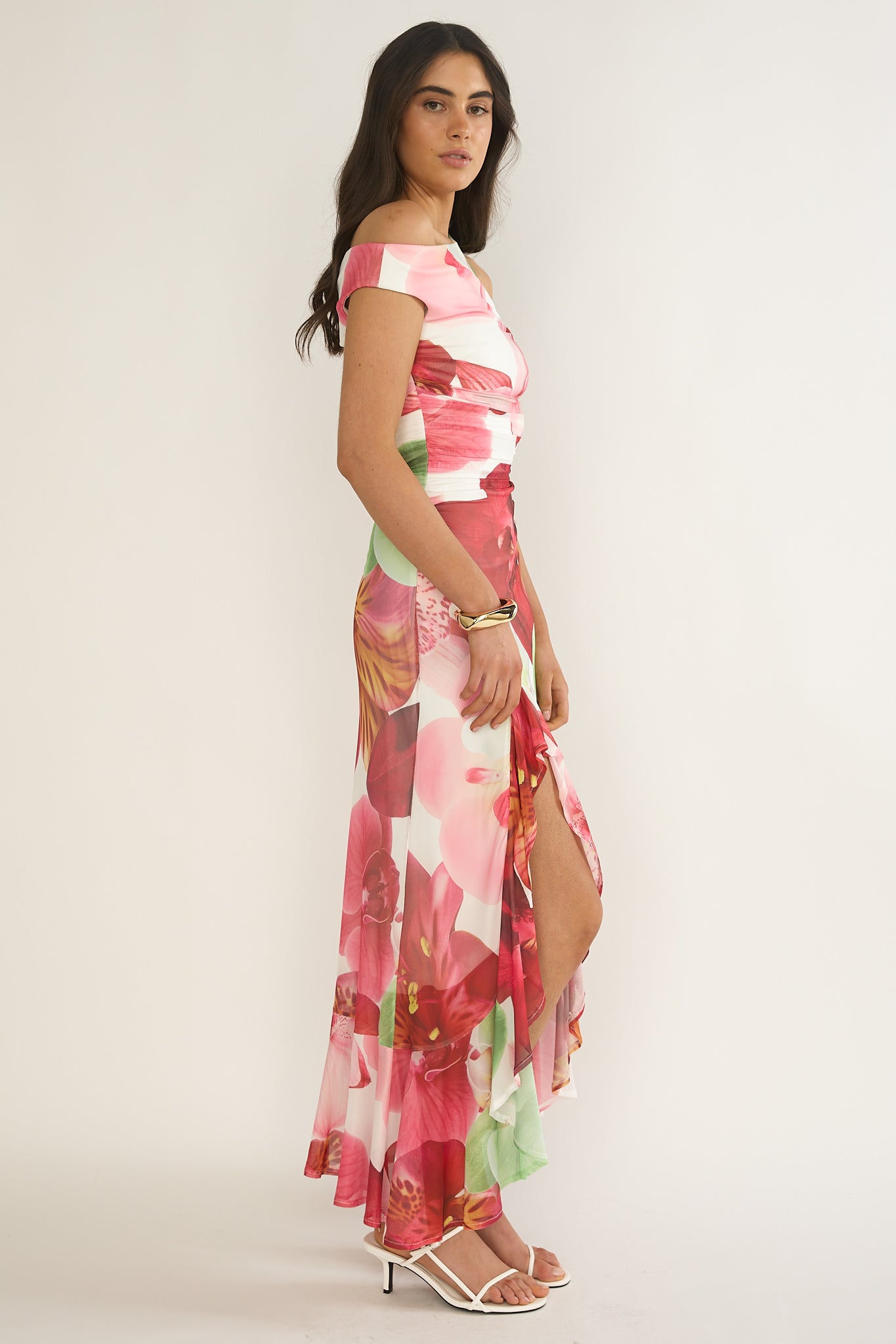 Moonlit Magic Asymmetric Neckline Maxi Dress Floral by Selfie Leslie