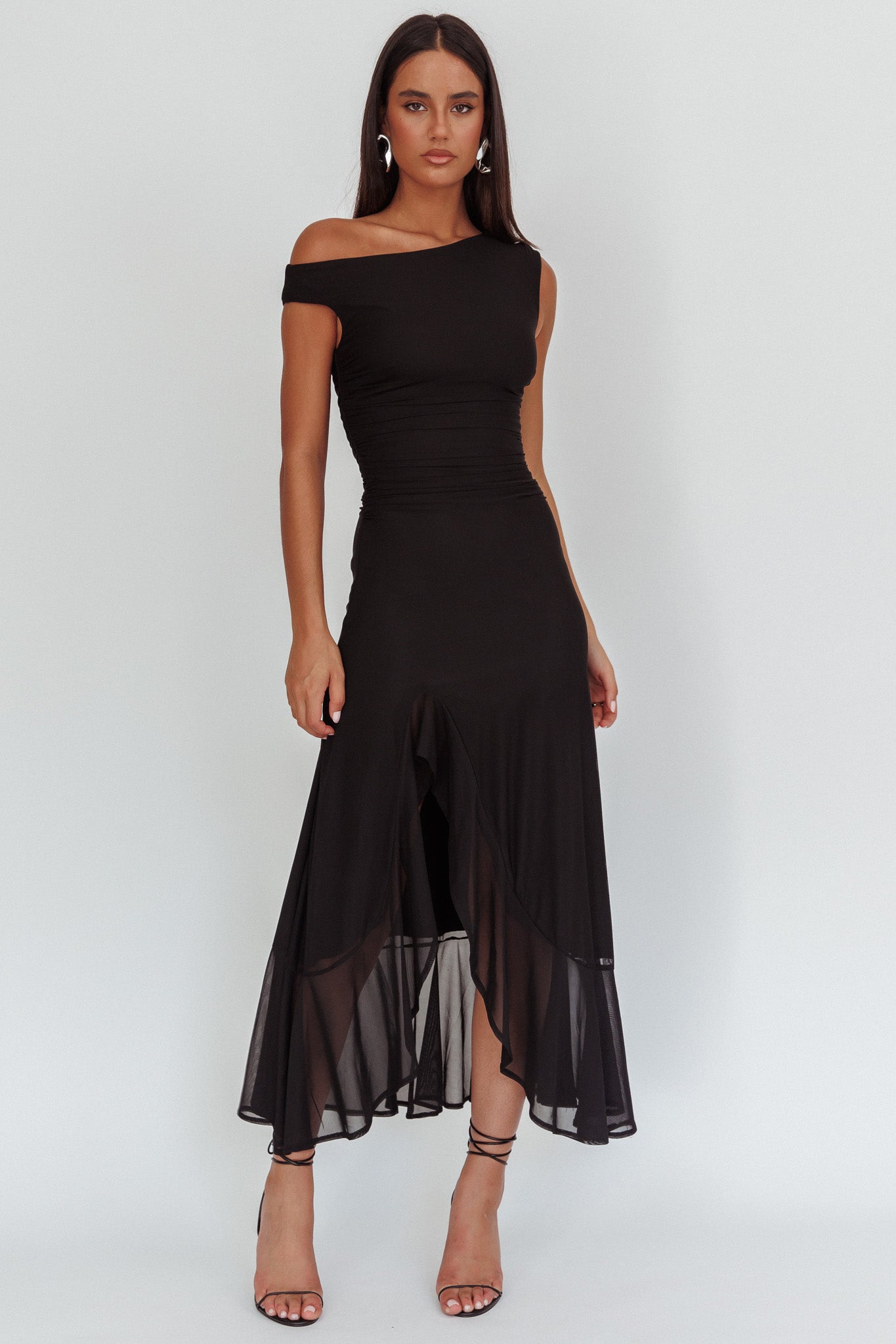 Shop the Moonlit Magic Asymmetric Neckline Maxi Dress Black - Main Image