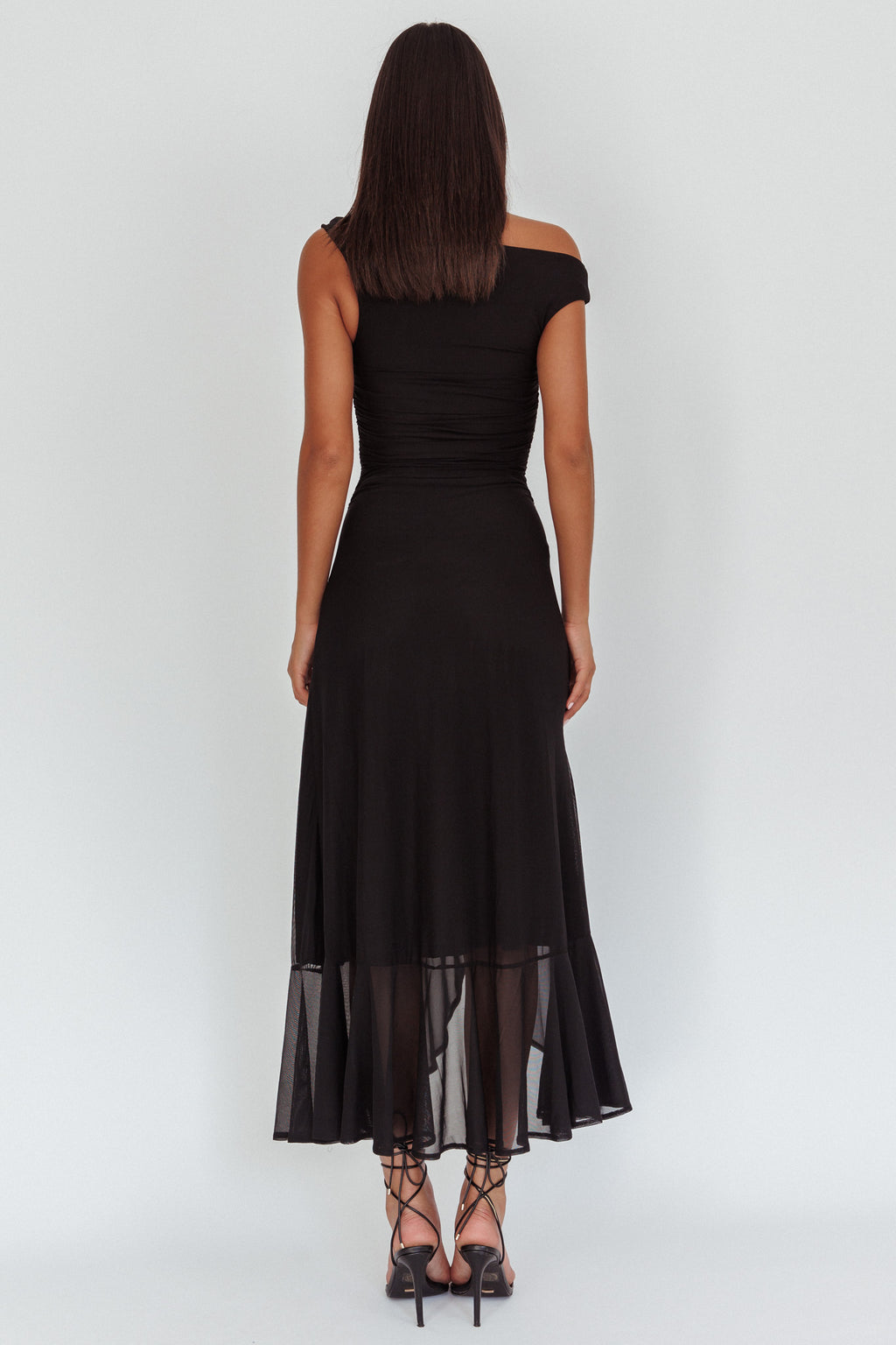 Moonlit Magic Asymmetric Neckline Maxi Dress Black by Selfie Leslie