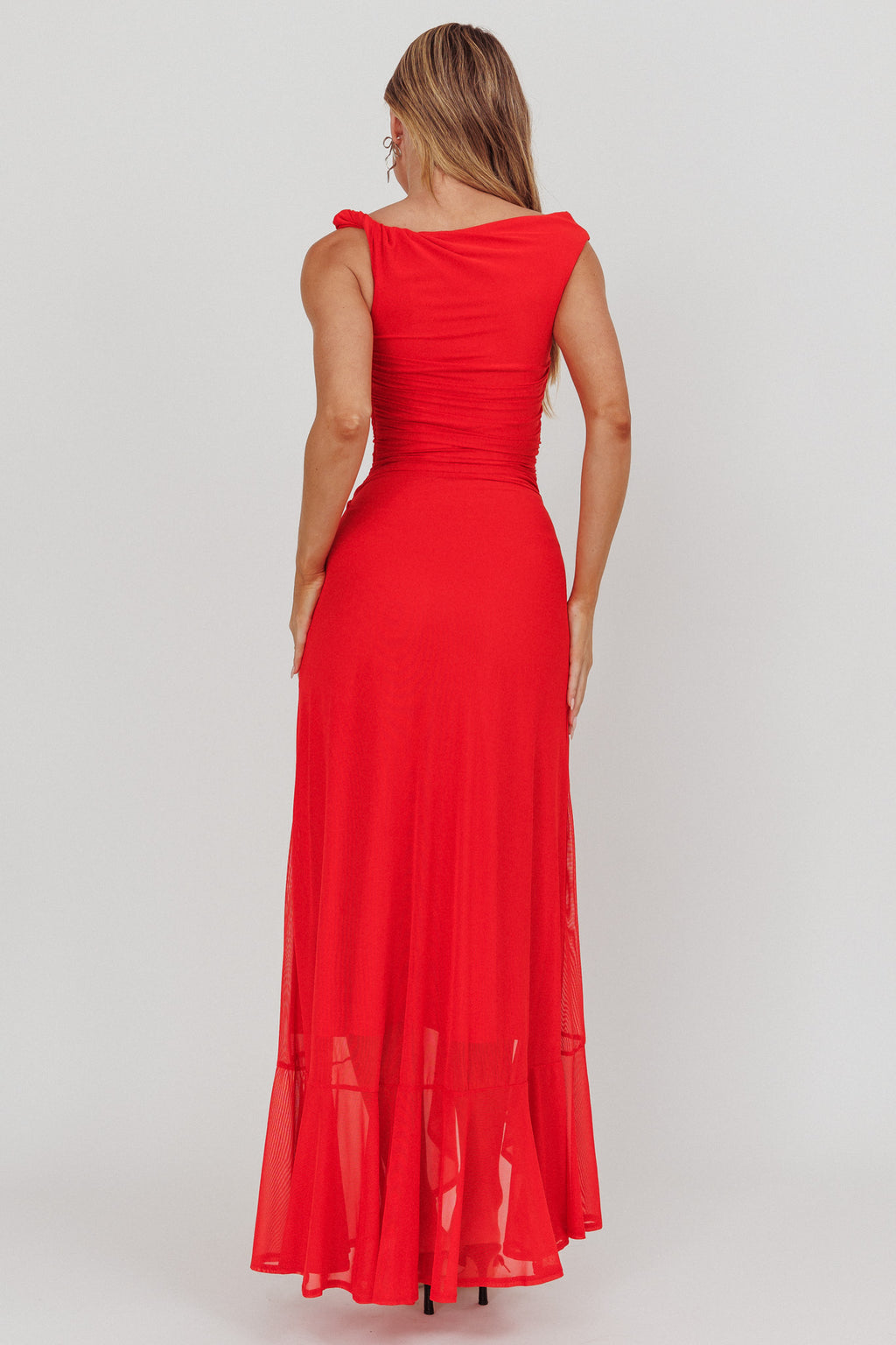 Moonlit Magic Asymmetric Neckline Maxi Dress Red Moonlit Magic Asymmetric Neckline Maxi Dress Red