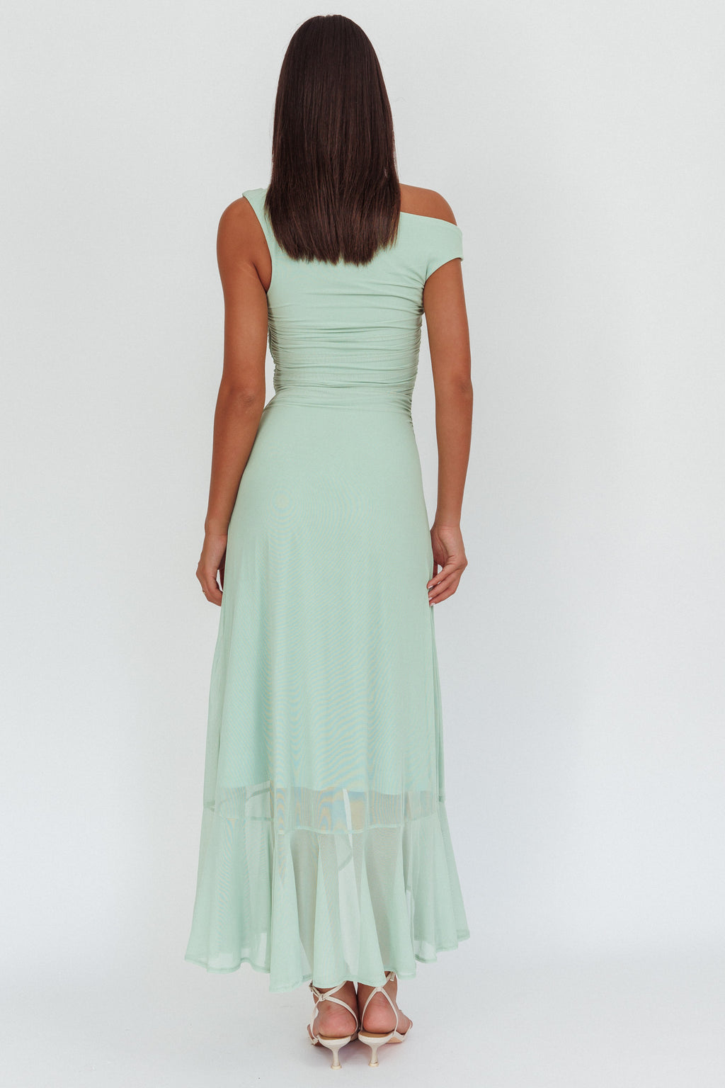 Moonlit Magic Asymmetric Neckline Maxi Dress Sage by Selfie Leslie