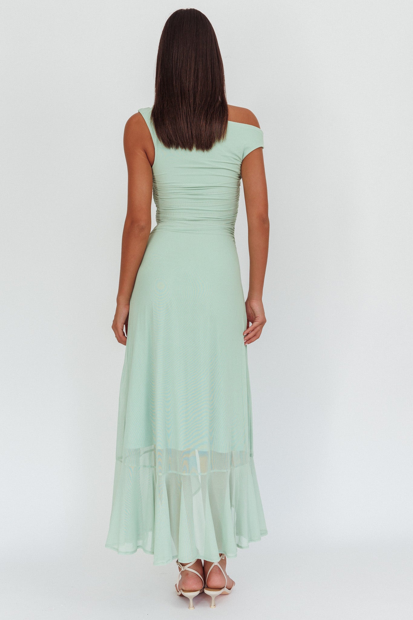 Moonlit Magic Asymmetric Neckline Maxi Dress Sage by Selfie Leslie