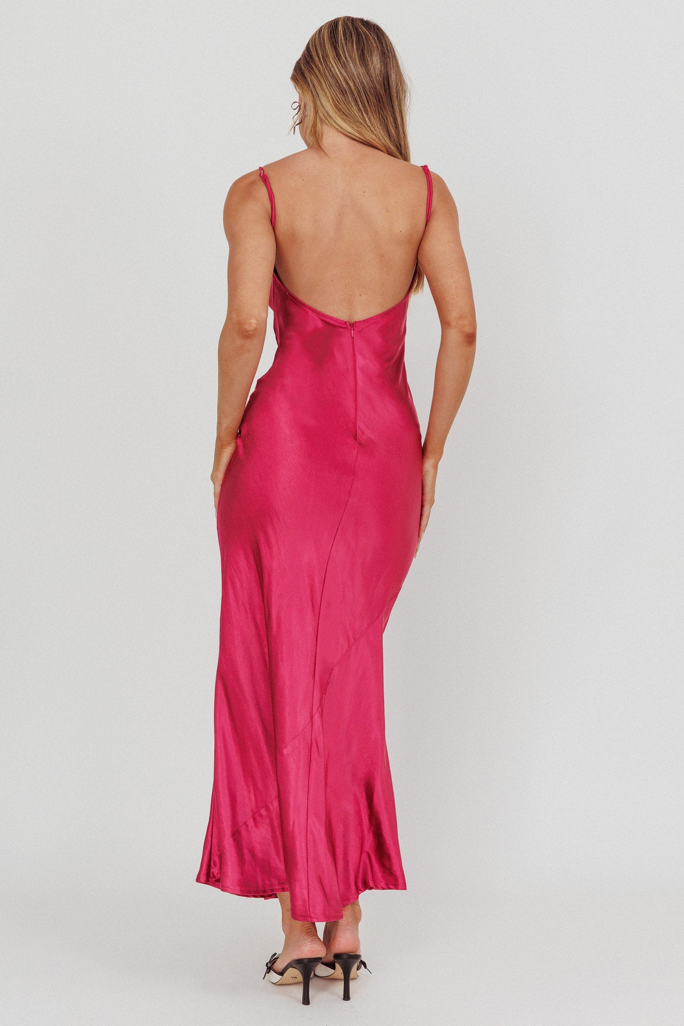 Afterglow Backless Cowl Neck Maxi Dress Berry by Selfie Leslie