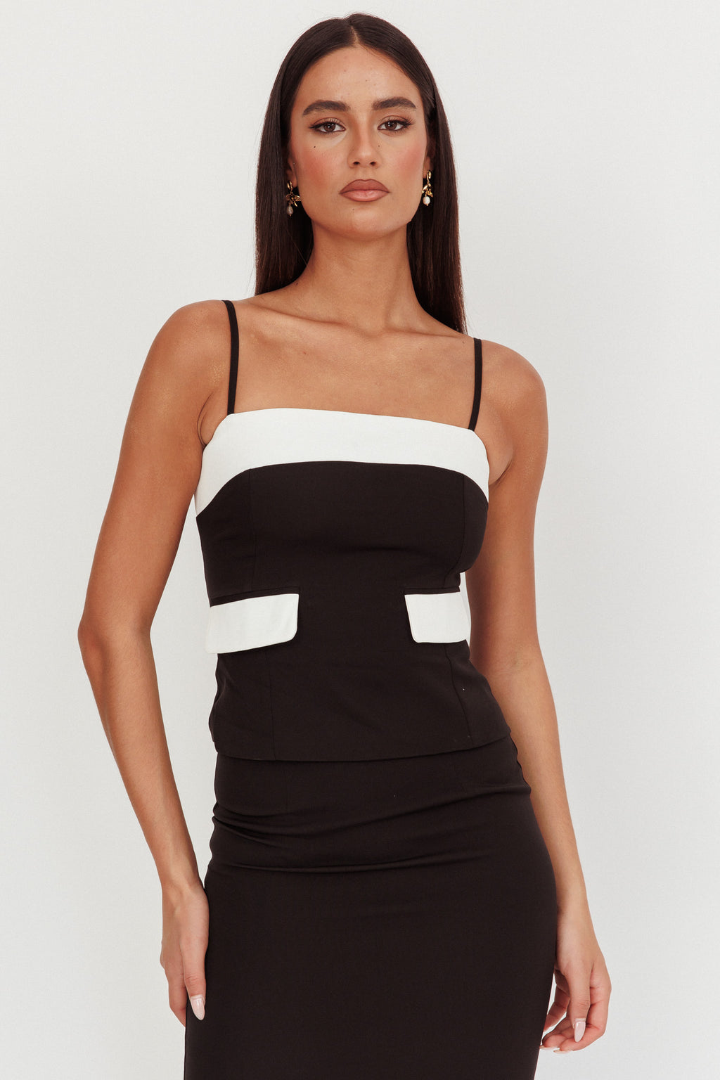 Switched On Faux Pocket Cami Top Black by Selfie Leslie