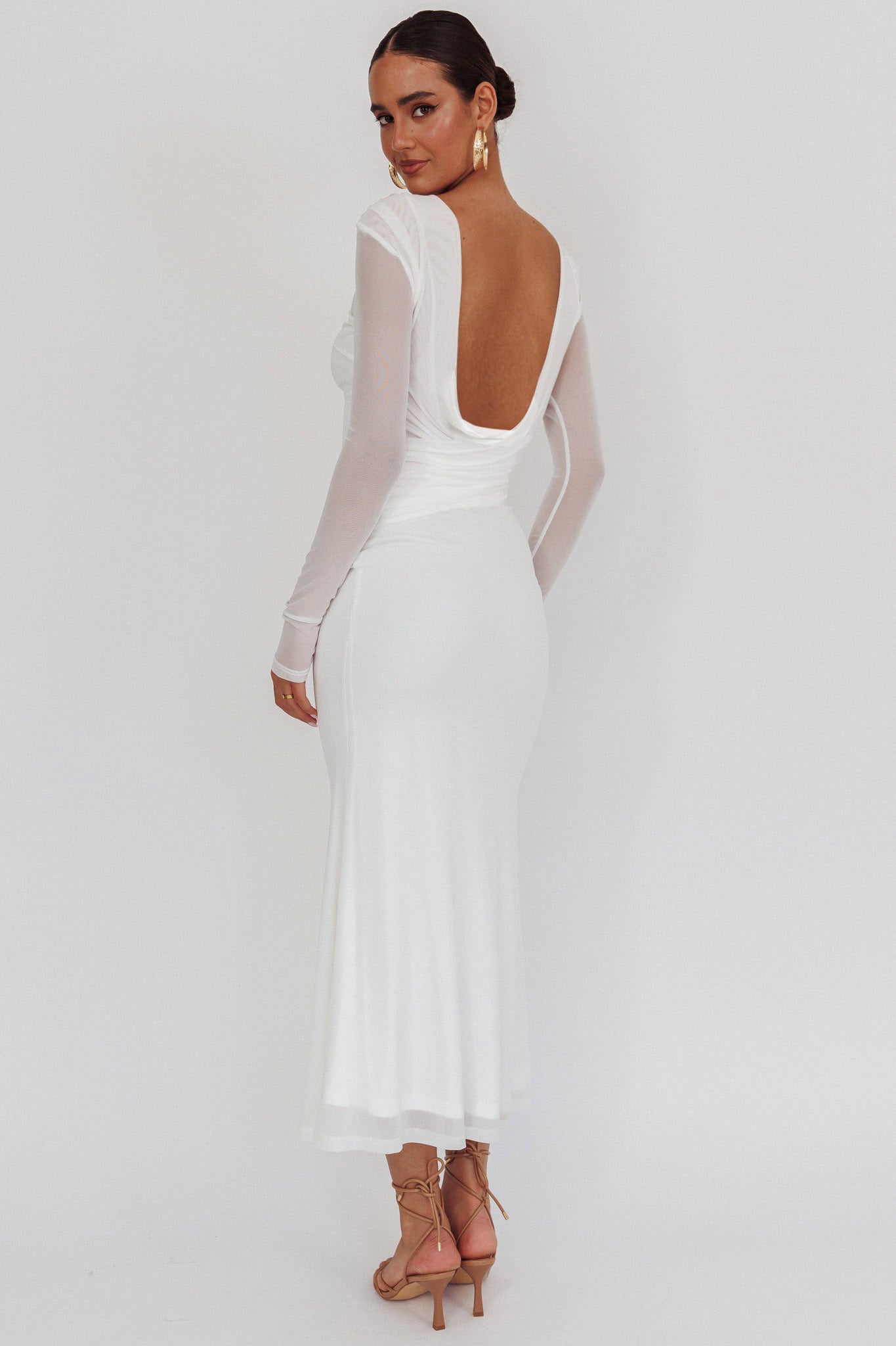 Lustre Open Back Mesh Maxi Dress White - M Lustre Open Back Mesh Maxi Dress White - M