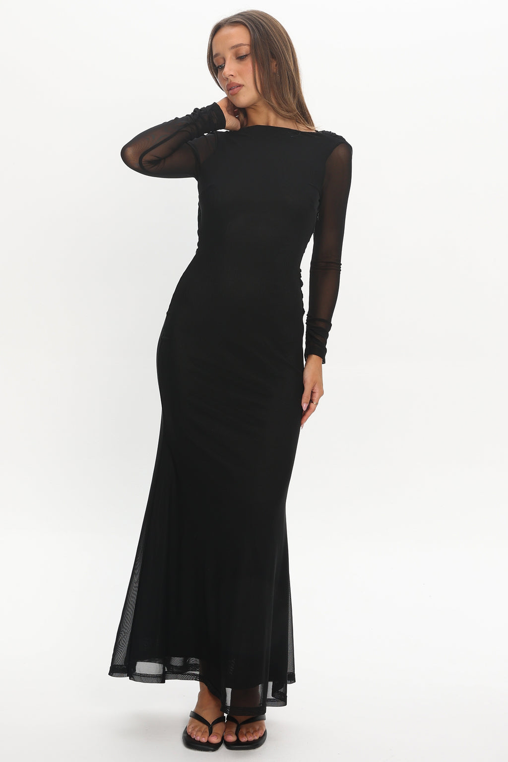 sallie mesh rhinestone open back dress in black Vestido Mini de Malla Sarah Rhinestone - Negro