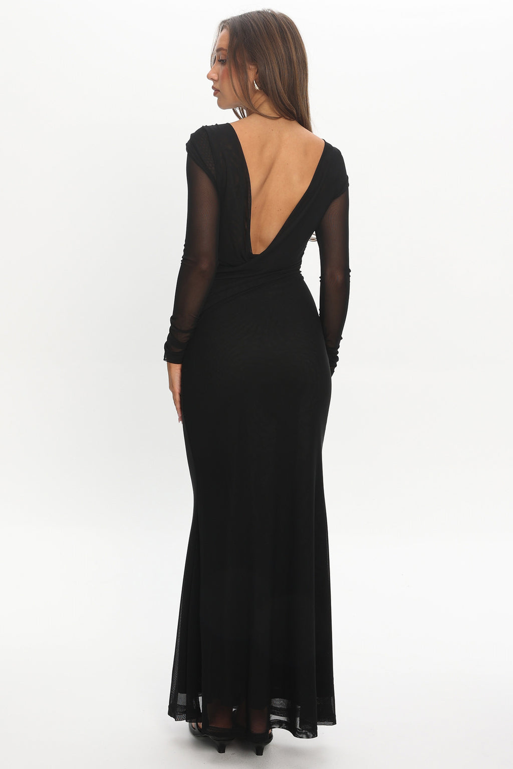Lustre Open Back Mesh Maxi Dress Black