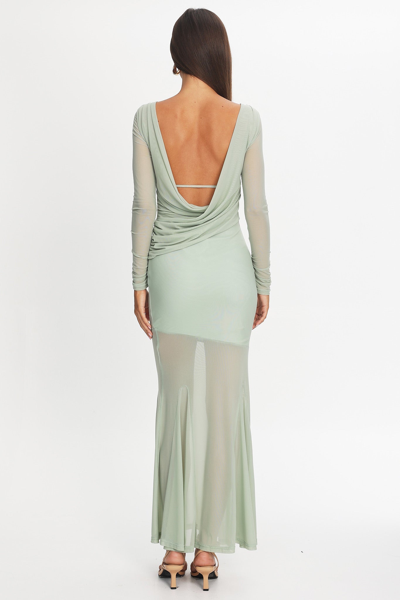 Lustre Long Sleeve Open Back Maxi Dress Sage - XS Lustre Long Sleeve Open Back Maxi Dress Sage - XS
