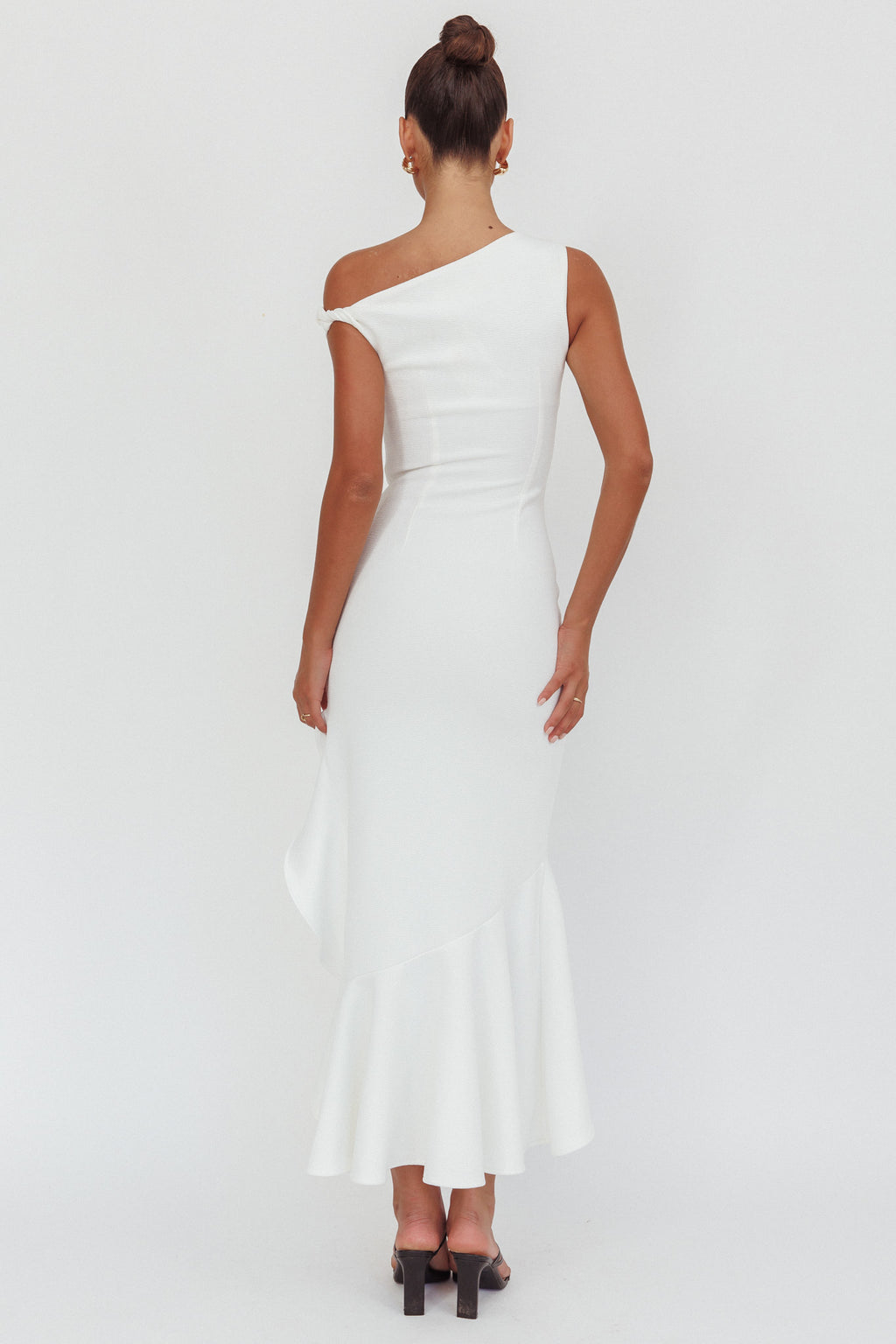 Lights On One-Shoulder Ruffle Hem Maxi Dress White by Selfie Leslie