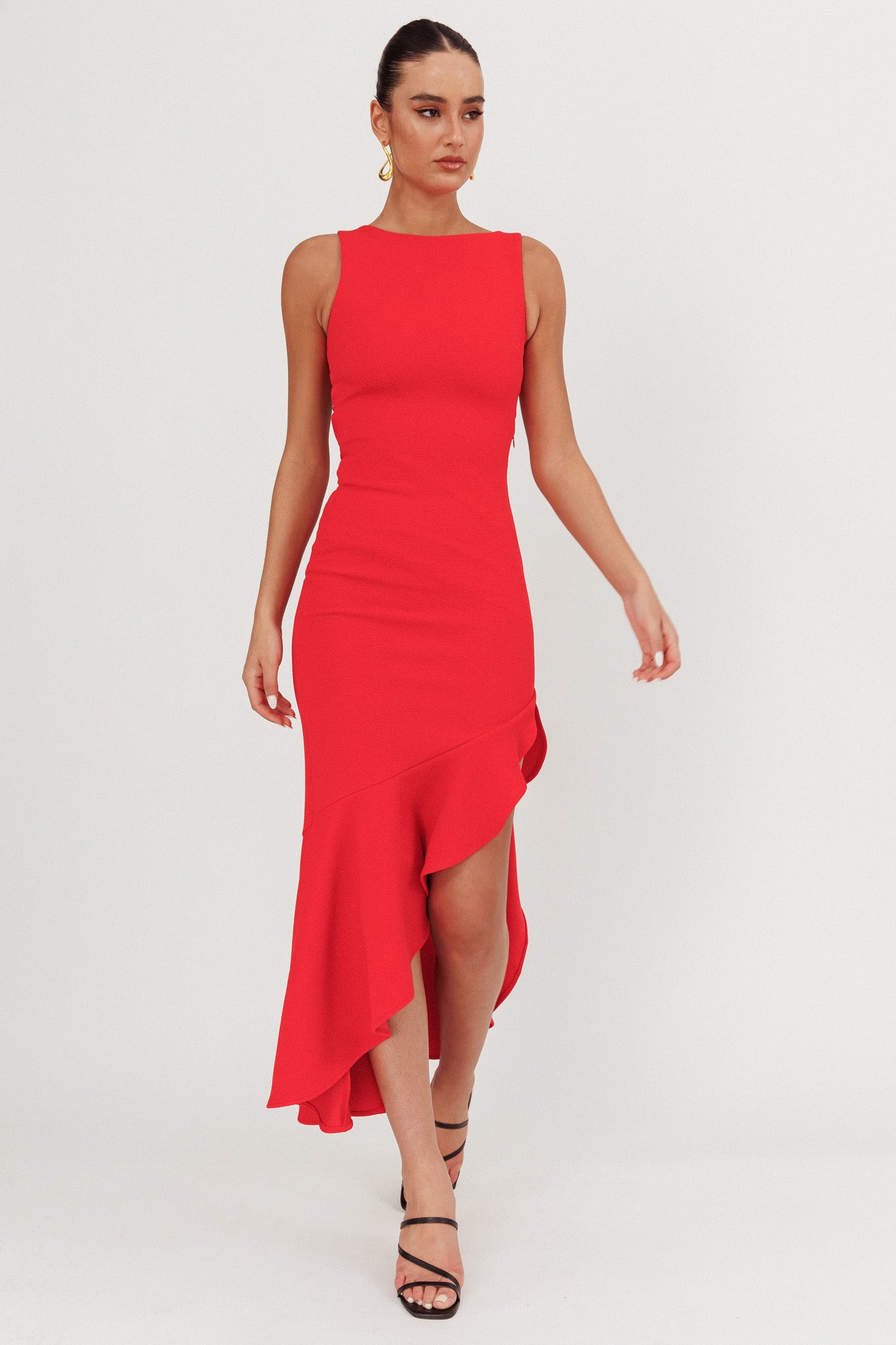 Lights On Asymmetric Hem Maxi Dress Red by Selfie Leslie