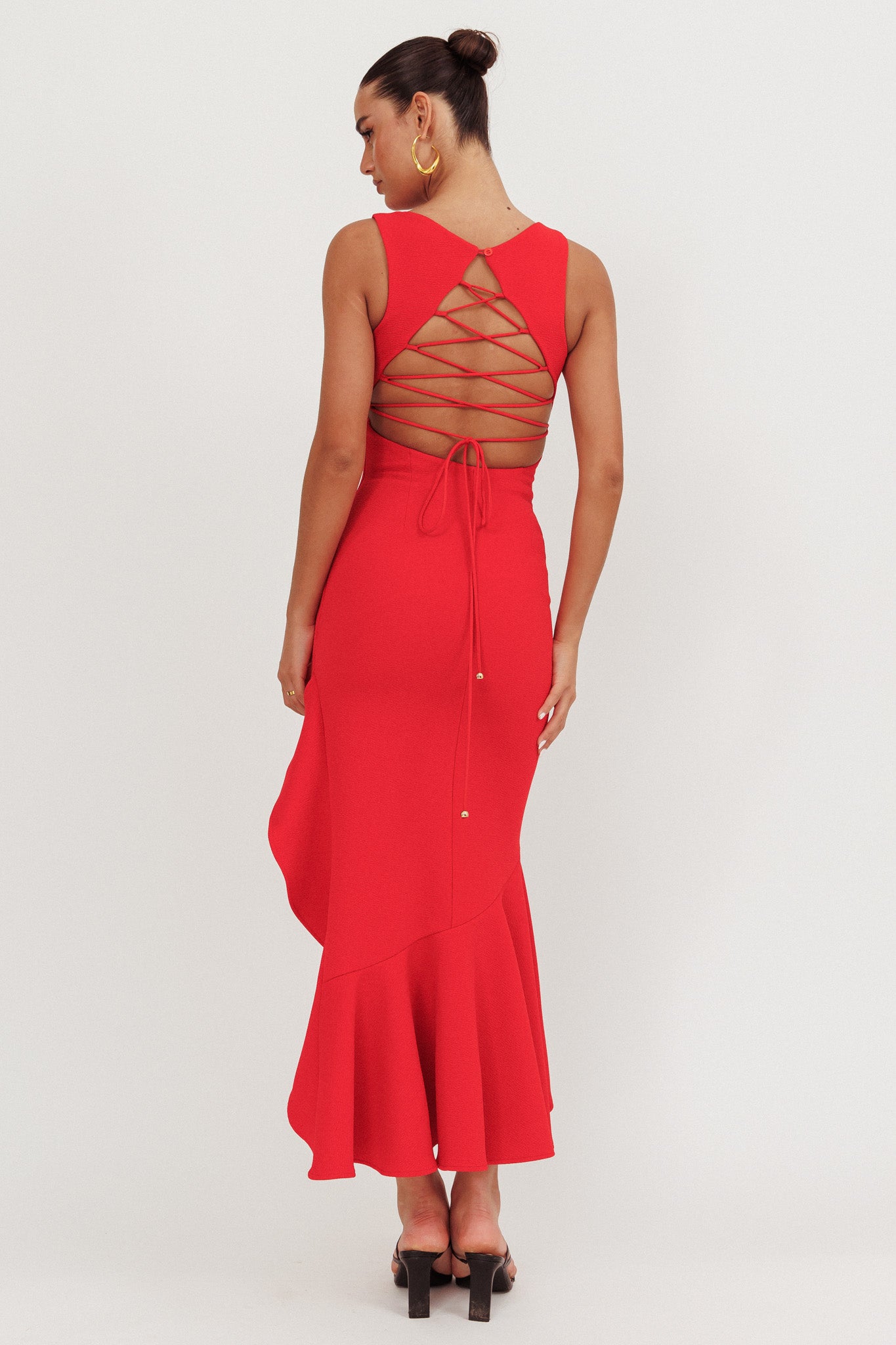 Lights On Asymmetric Hem Maxi Dress Red by Selfie Leslie