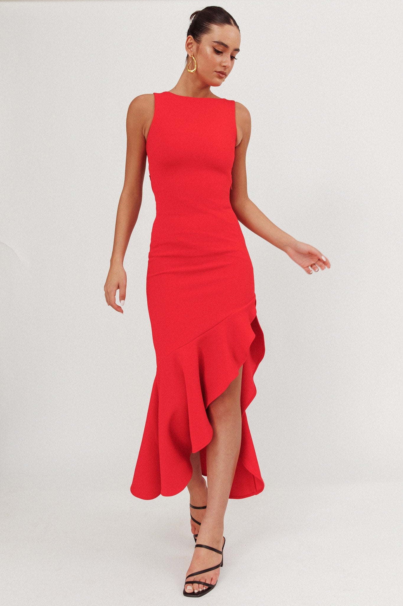 Lights On Asymmetric Hem Maxi Dress Red by Selfie Leslie