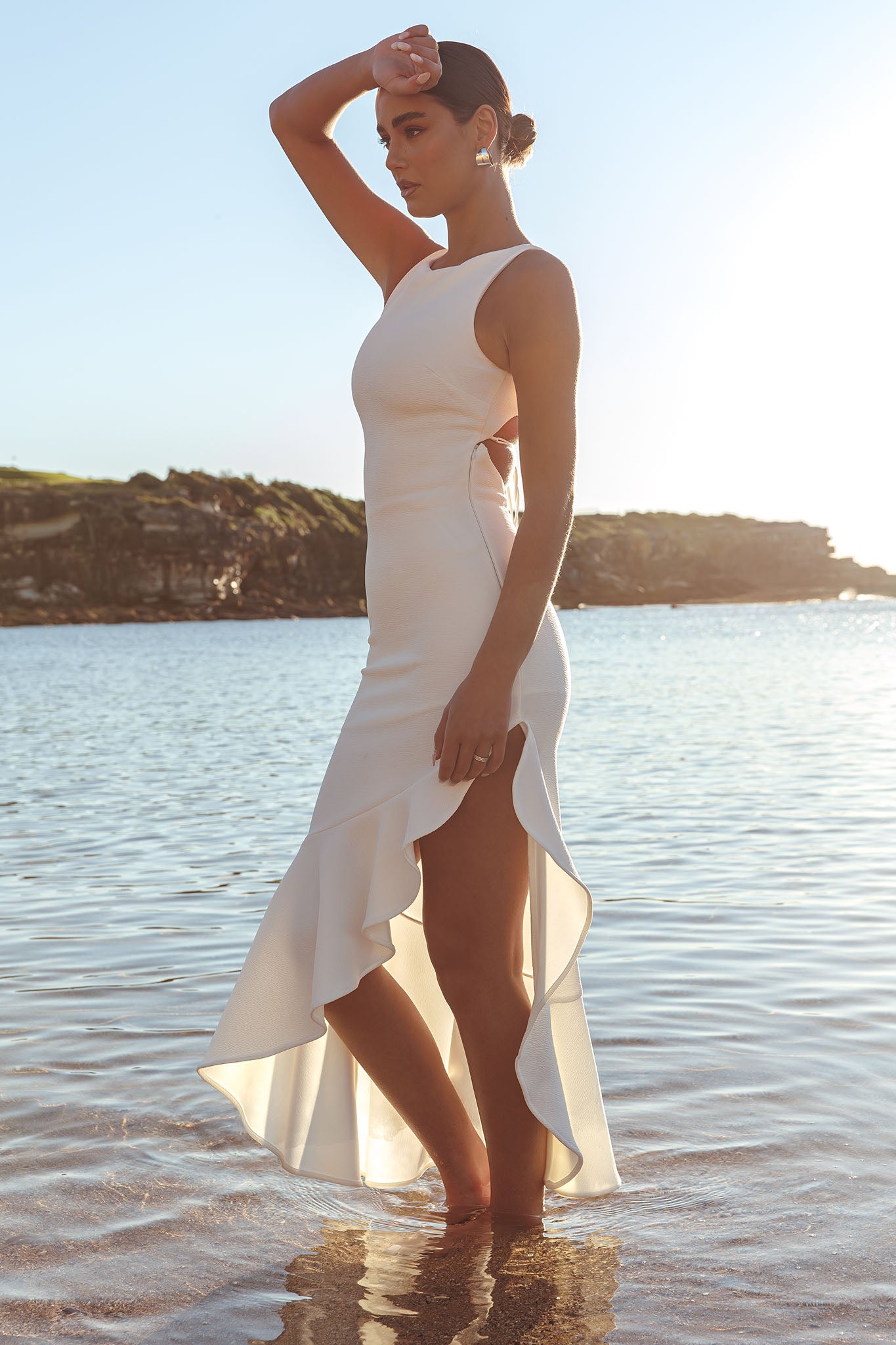 Lights On Asymmetric Hem Maxi Dress White Selfie Leslie Lights On Asymmetric Hem Maxi Dress White Selfie Leslie