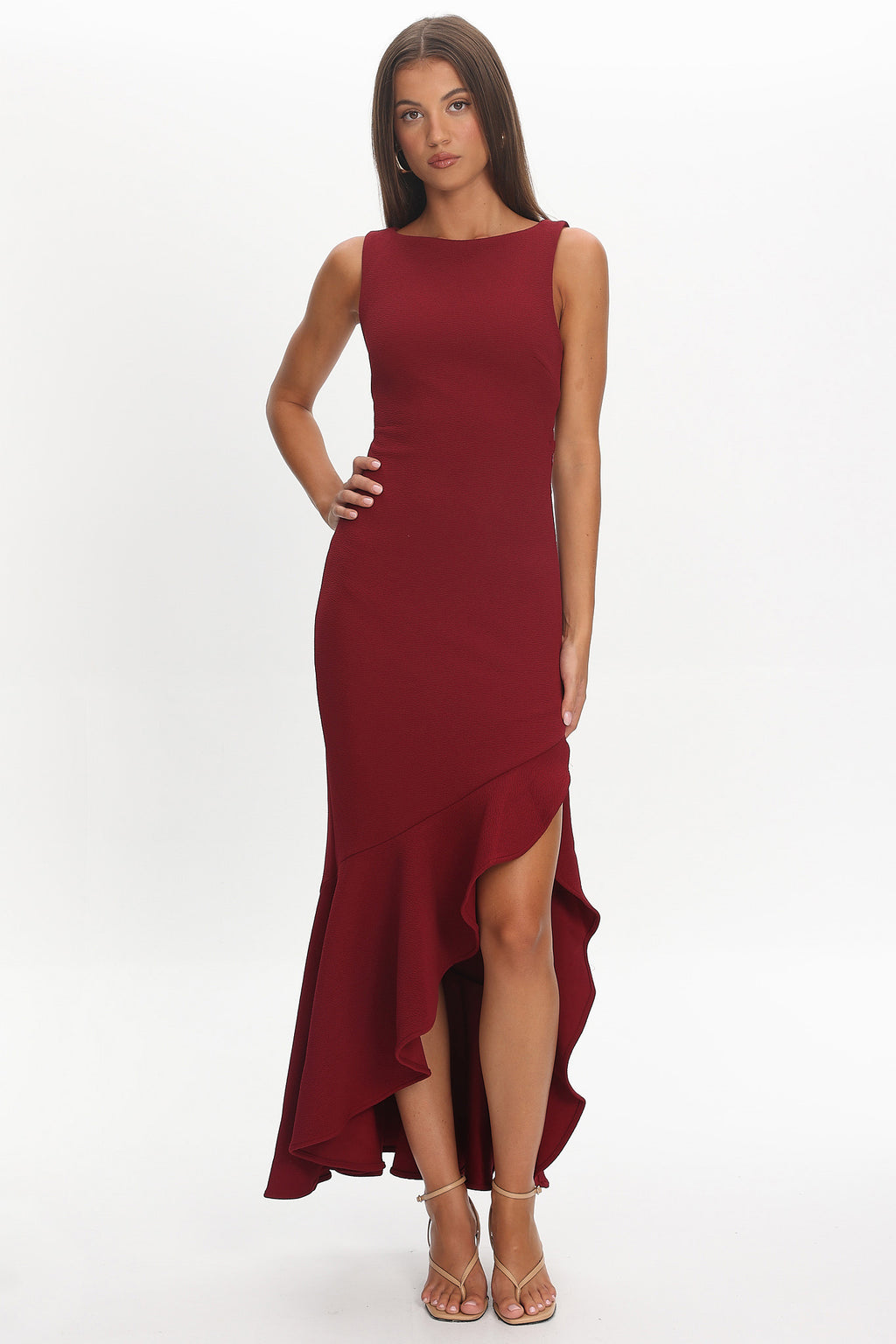 Lights On Asymmetric Hem Maxi Dress Wine by Selfie Leslie