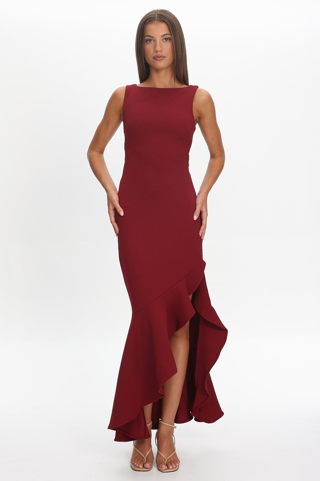 Lights On Asymmetric Hem Maxi Dress Wine by Selfie Leslie