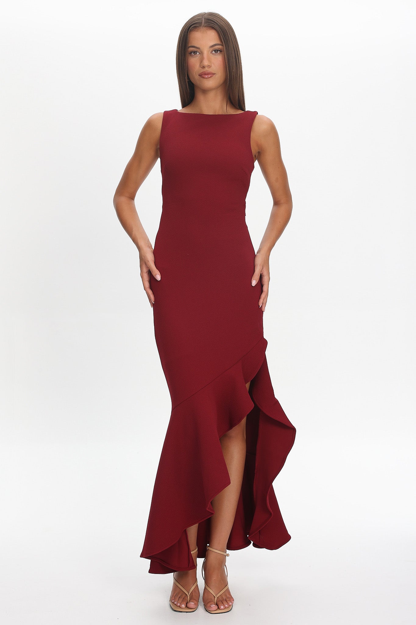 Lights On Asymmetric Hem Maxi Dress Wine Selfie Leslie
