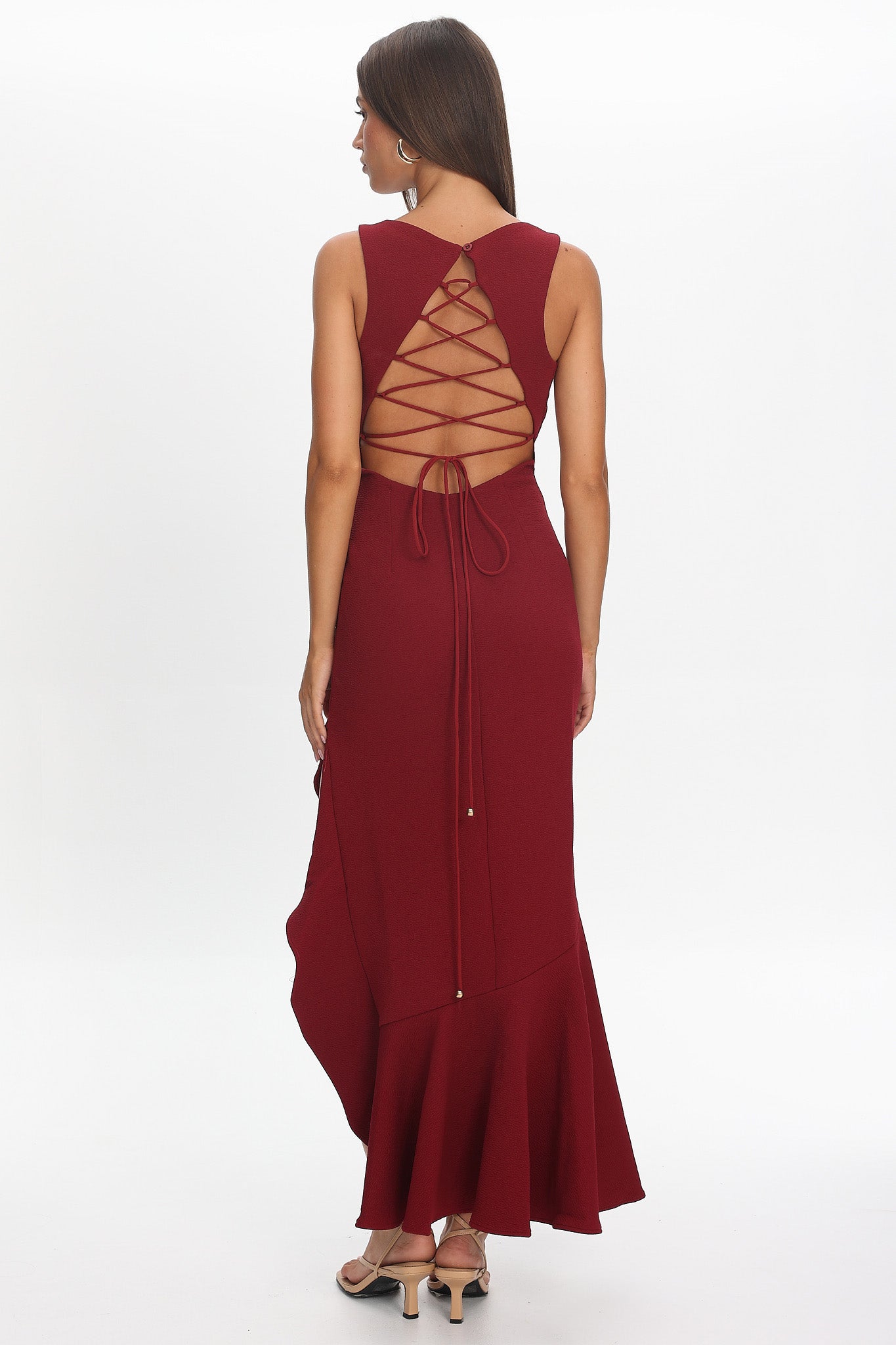Lights On Asymmetric Hem Maxi Dress Wine– Selfie Leslie