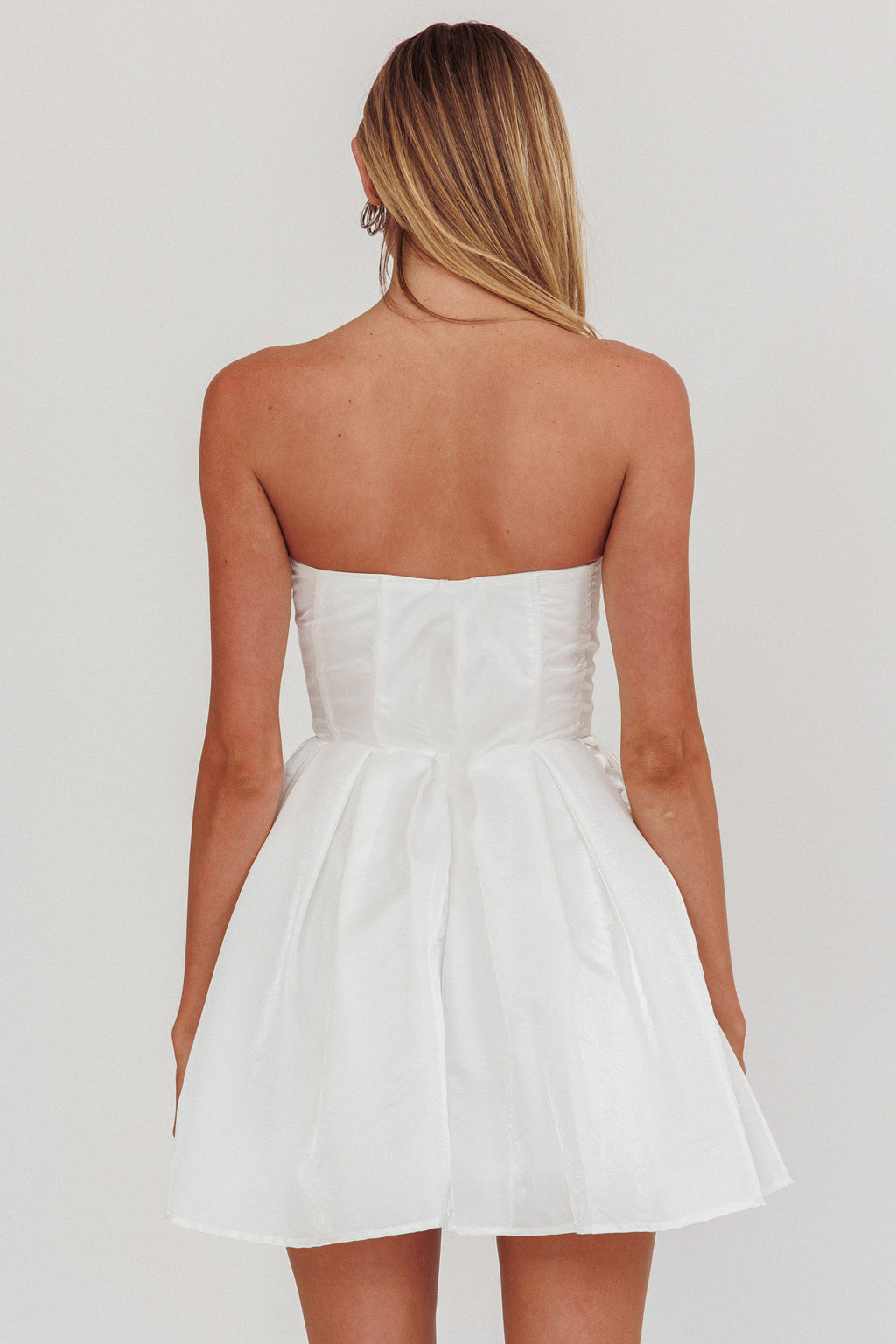 Loveless Strapless Flared Mini Dress Off White by Selfie Leslie