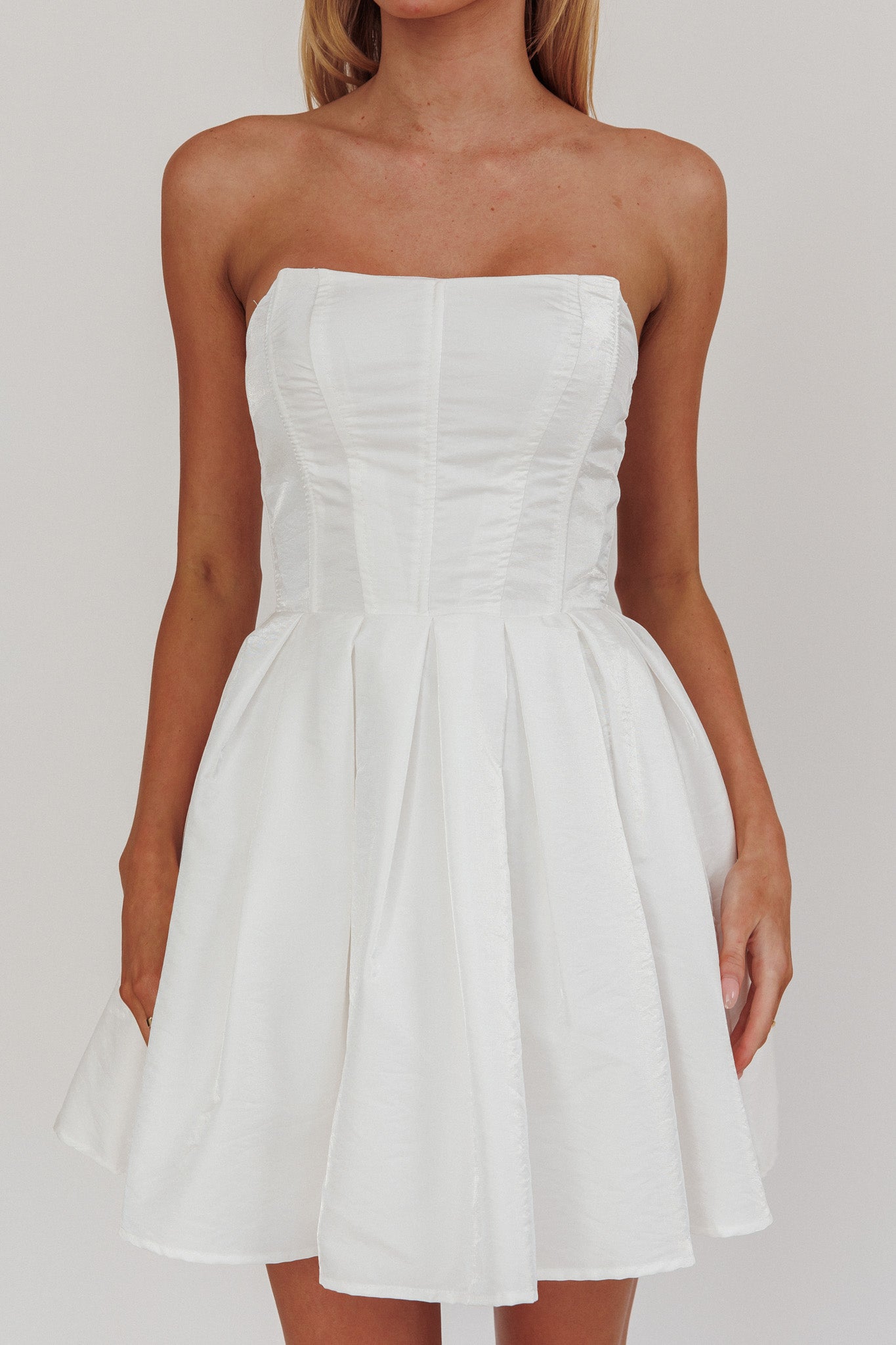 Loveless Strapless Flared Mini Dress Off White by Selfie Leslie