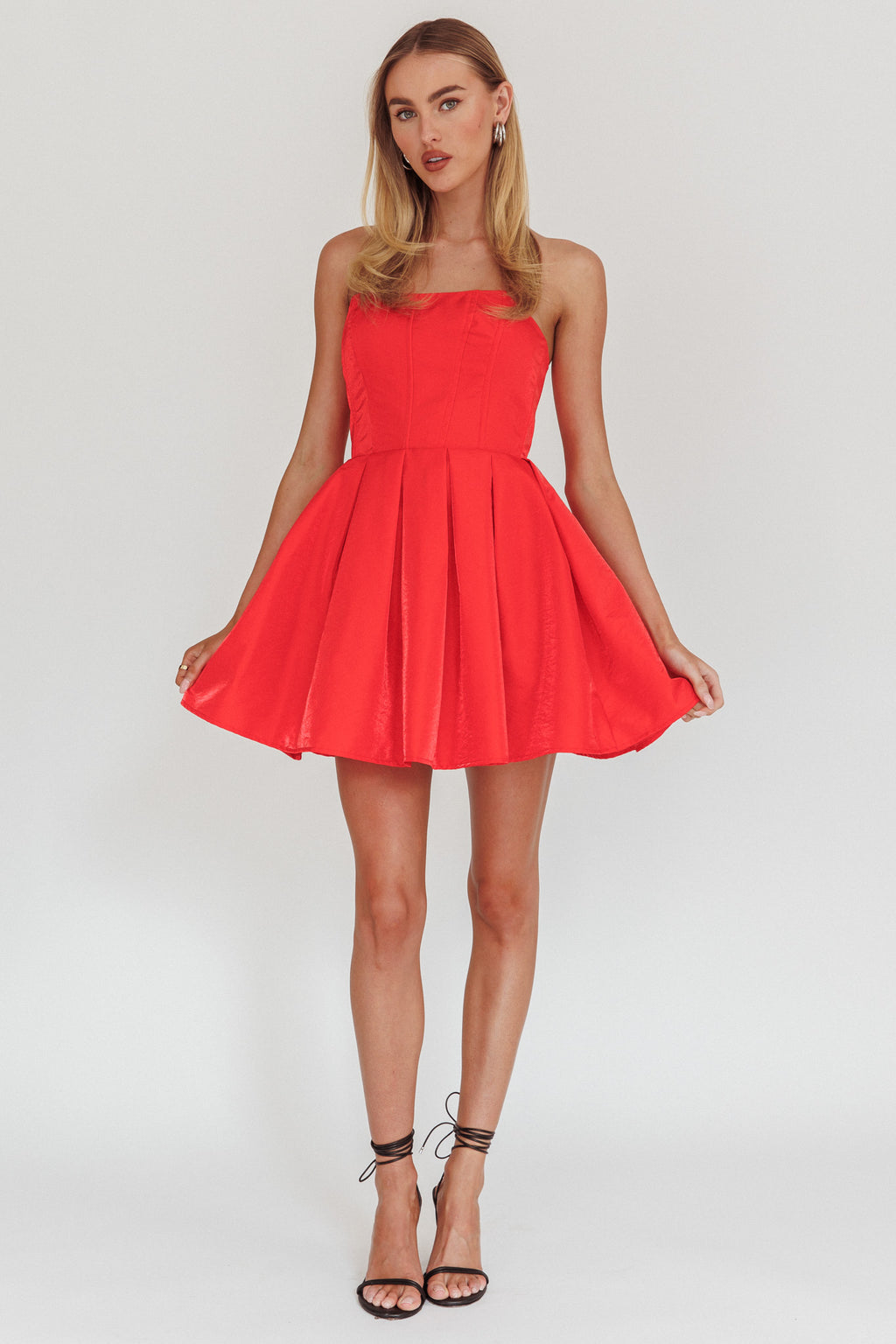 Loveless Strapless Flared Mini Dress Red by Selfie Leslie